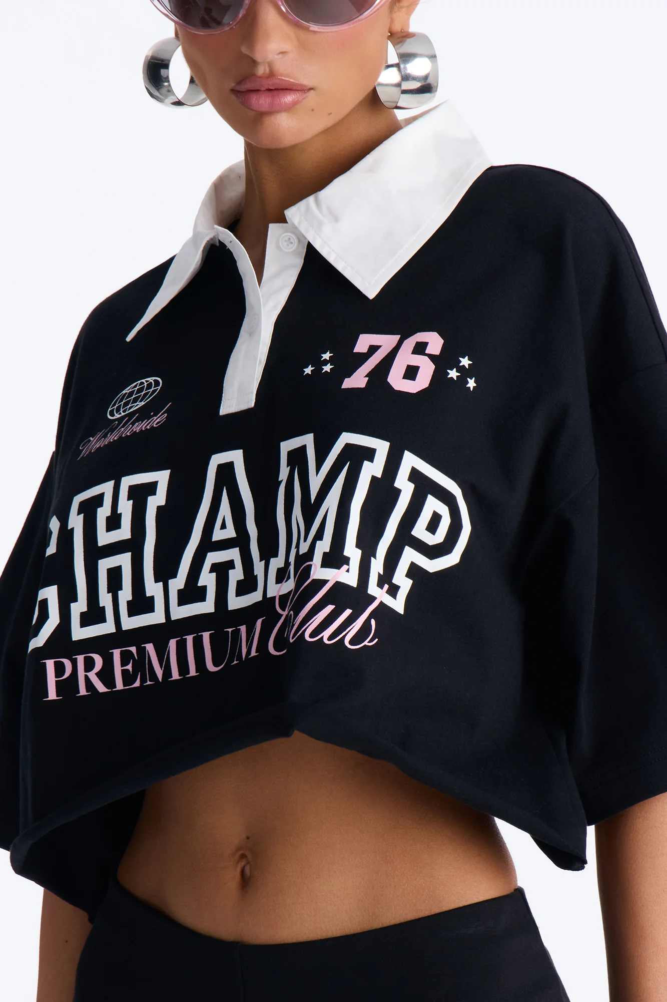 Champs Oversized Cropped Polo - Black - Image 3