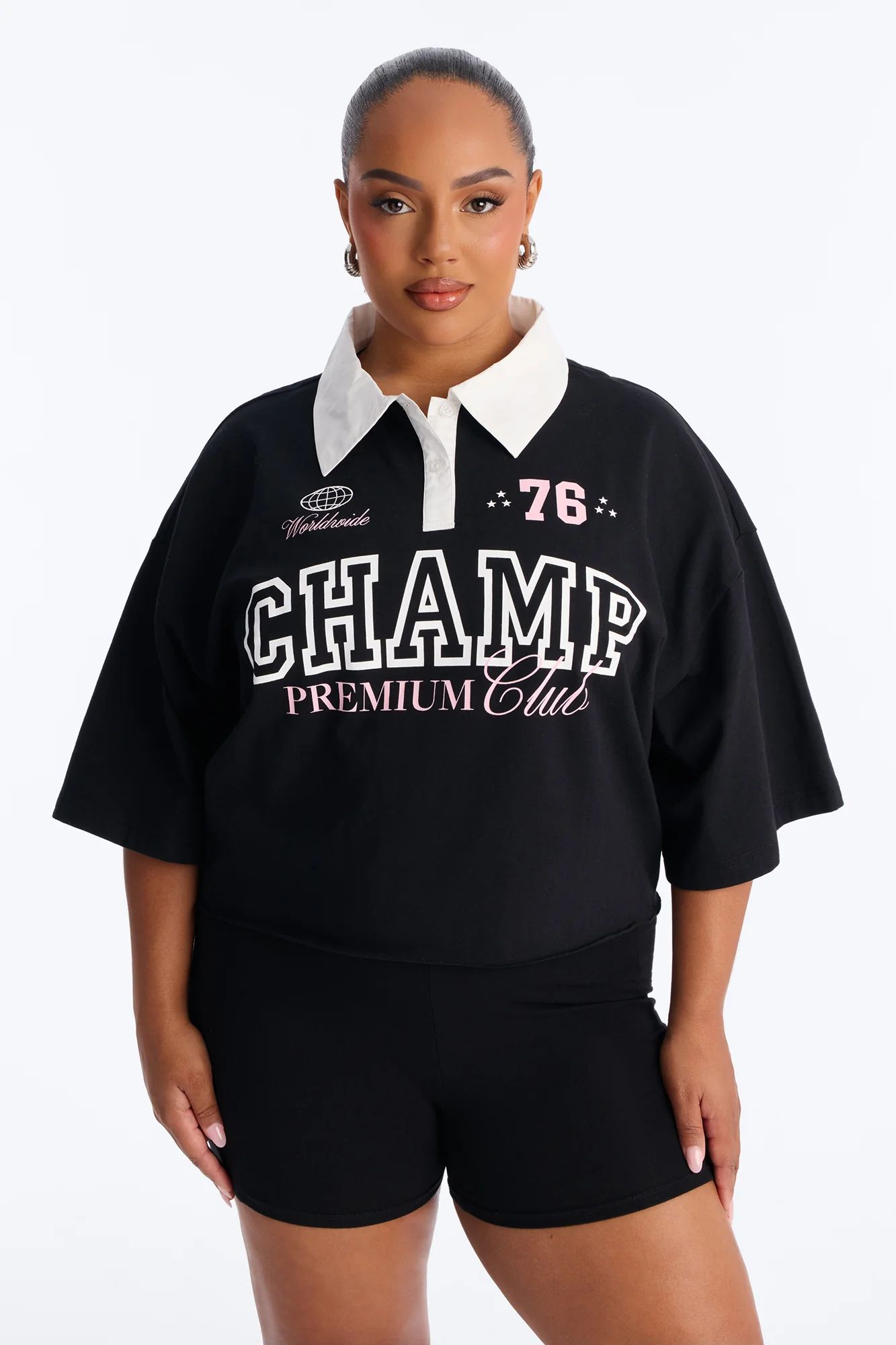 Champs Oversized Cropped Polo - Black - Image 5