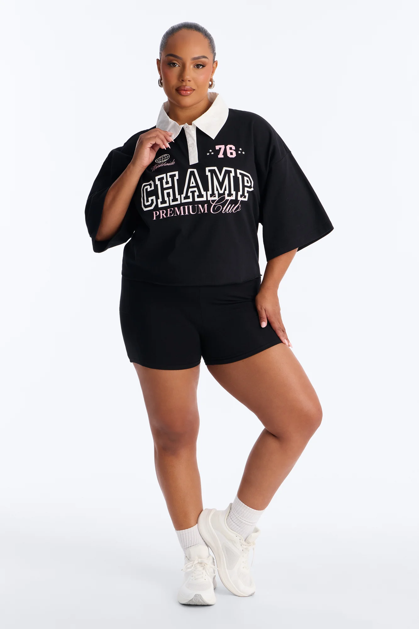 Champs Oversized Cropped Polo - Black - Image 6