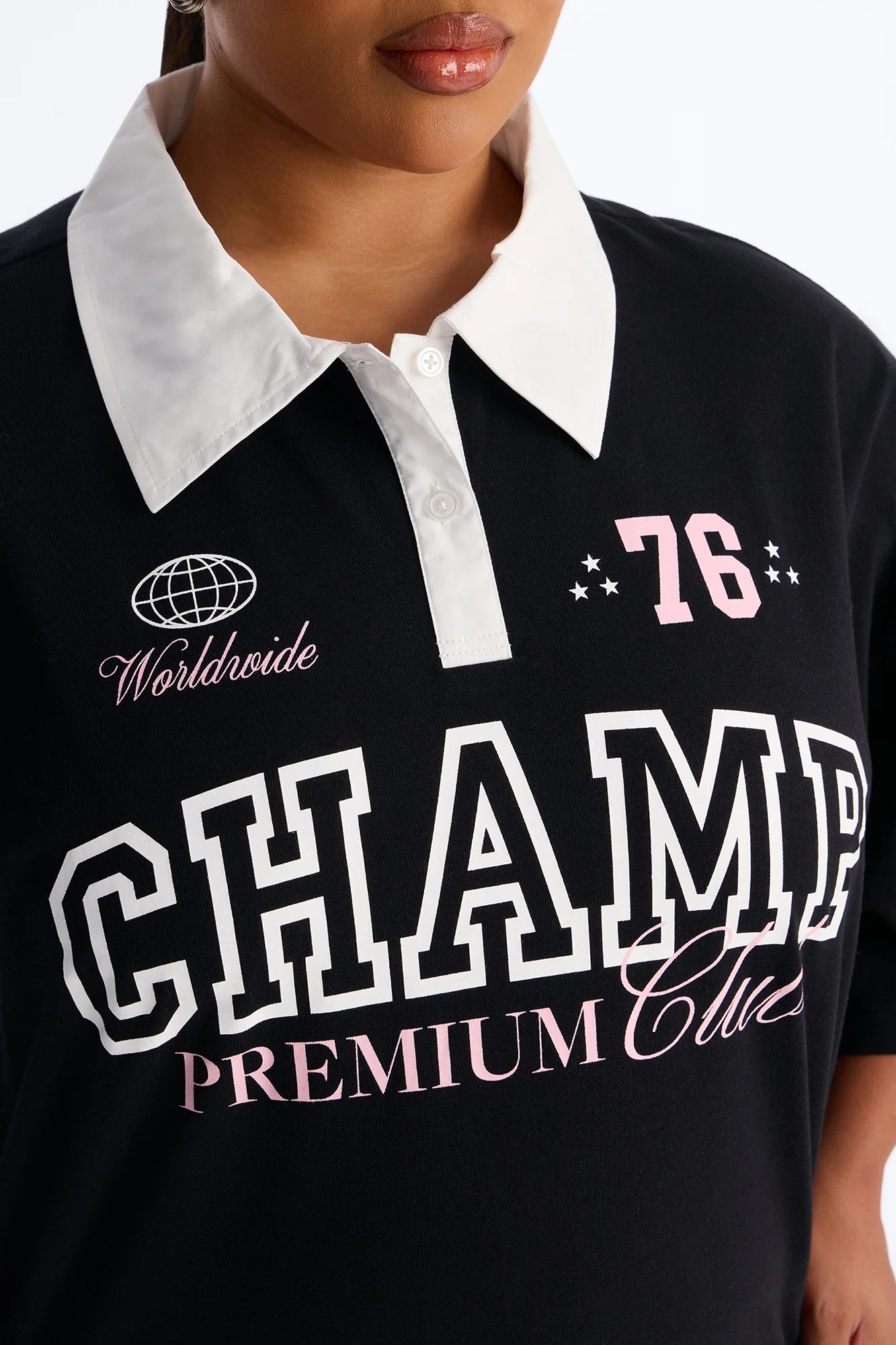 Champs Oversized Cropped Polo - Black - Image 7