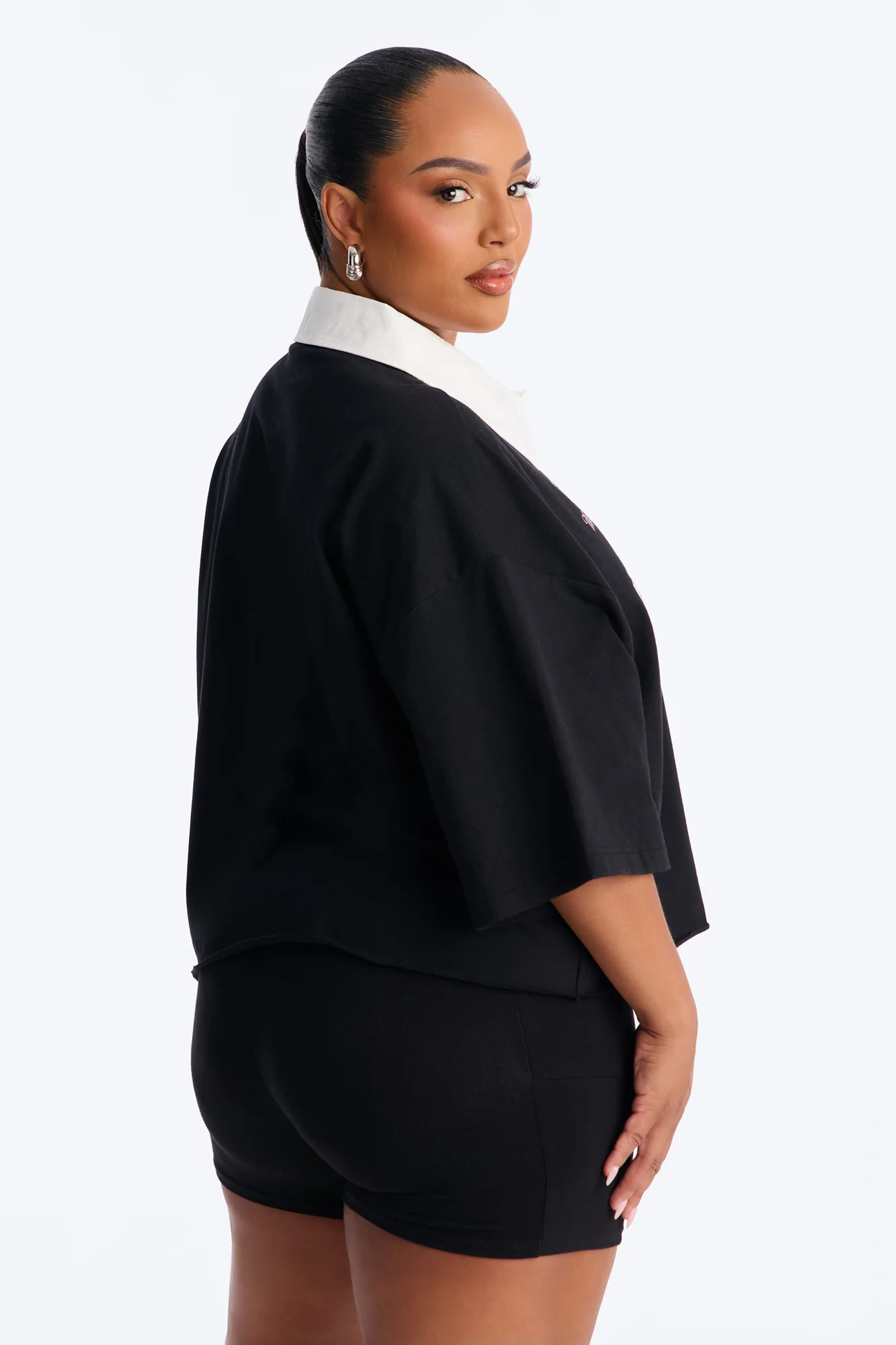 Champs Oversized Cropped Polo - Black - Image 8
