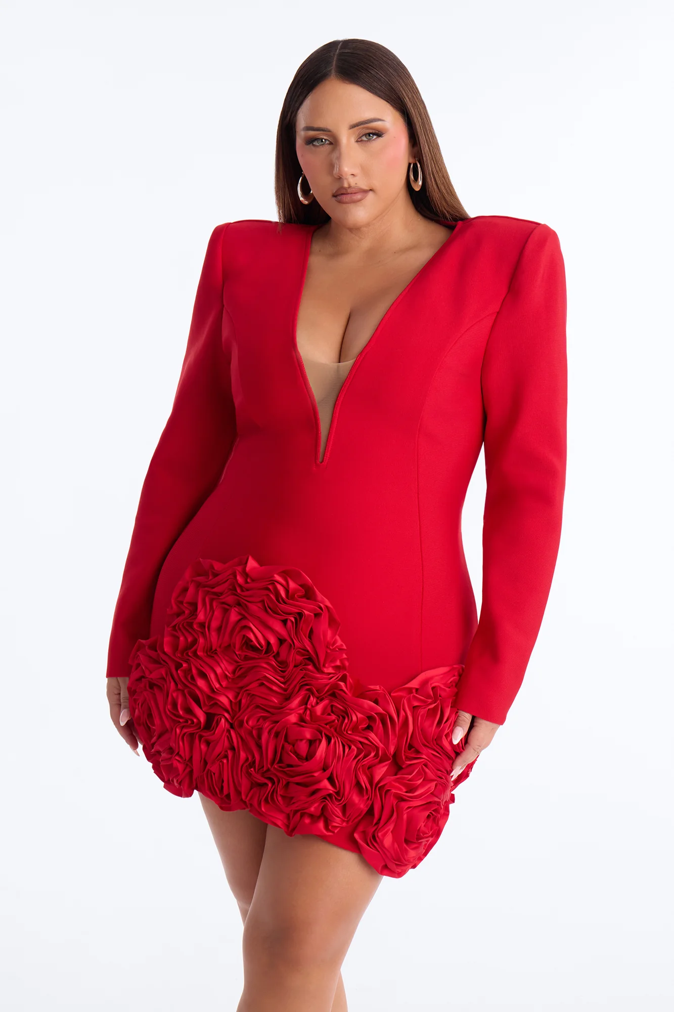 Chantelle Long Sleeve Bandage Mini Dress - Red - Image 6