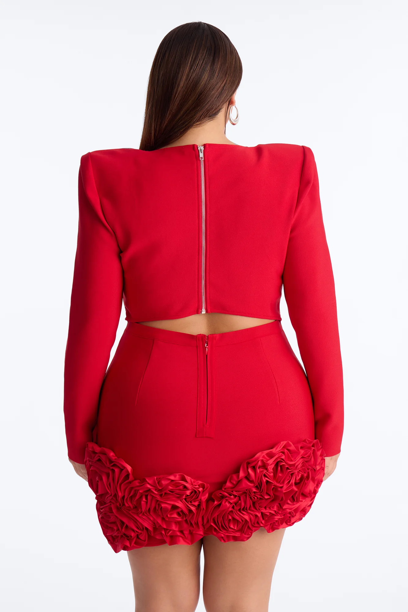 Chantelle Long Sleeve Bandage Mini Dress - Red - Image 8