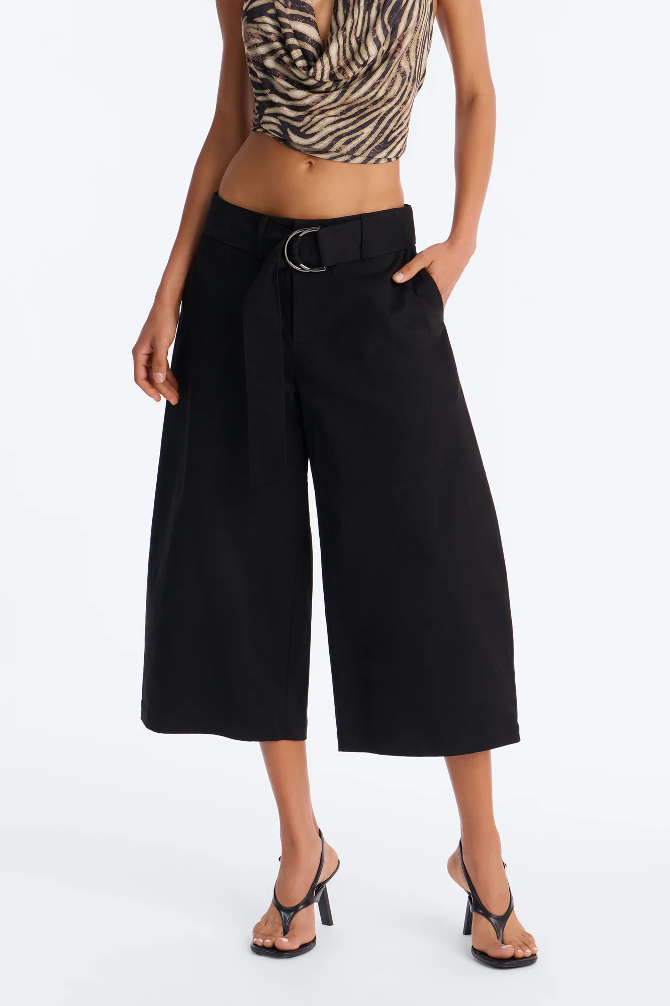 Charity Mid Rise Culotte Barrel Leg Pant - Black - Image 2