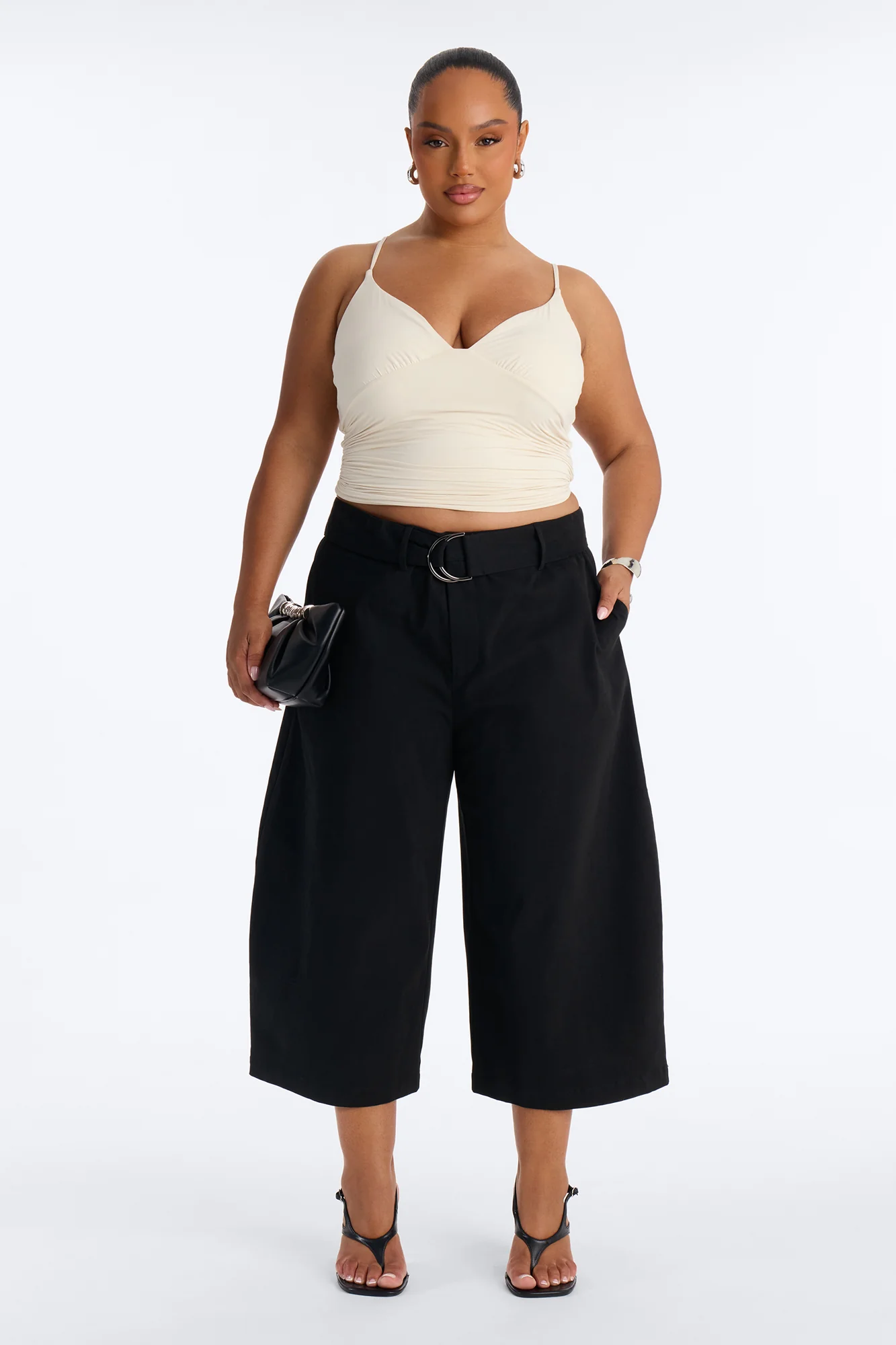 Charity Mid Rise Culotte Barrel Leg Pant - Black - Image 5