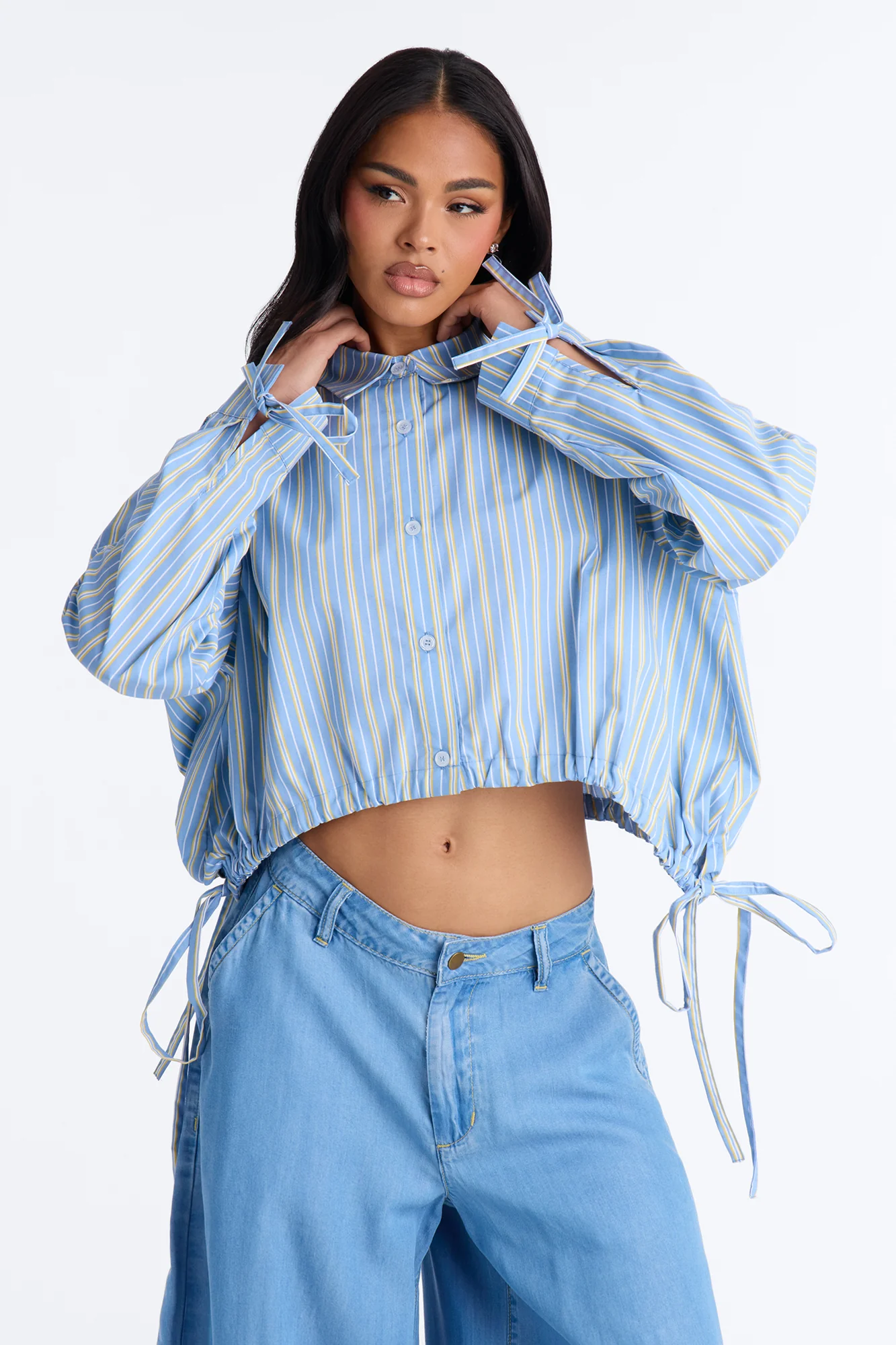 Charley Drawstring Pinstripe Shirt - Blue/combo