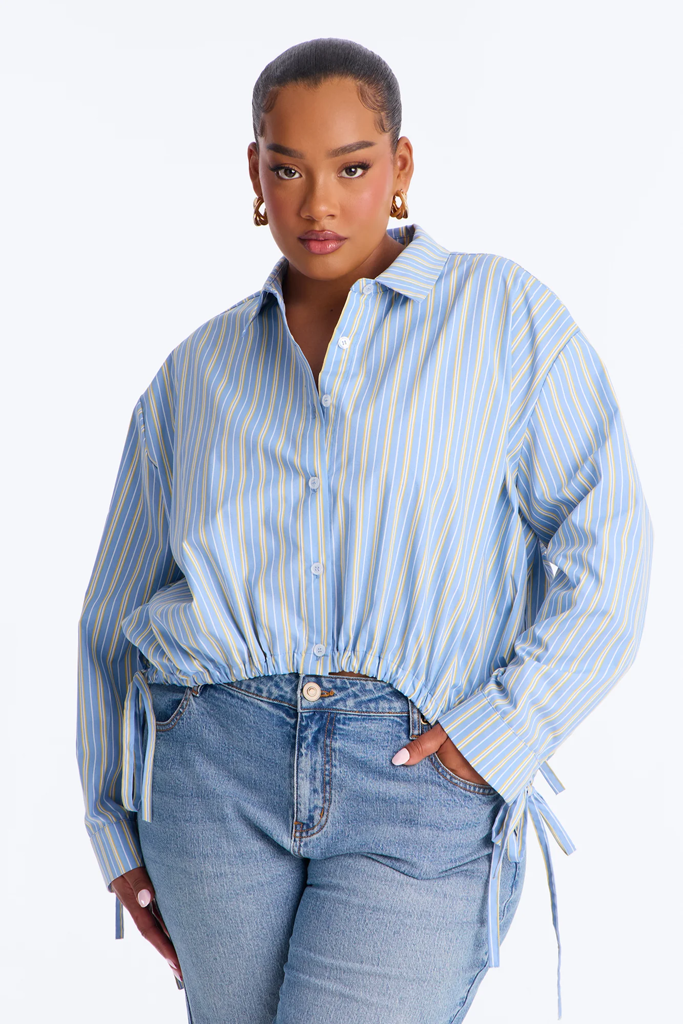 Charley Drawstring Pinstripe Shirt - Blue/combo - Image 6