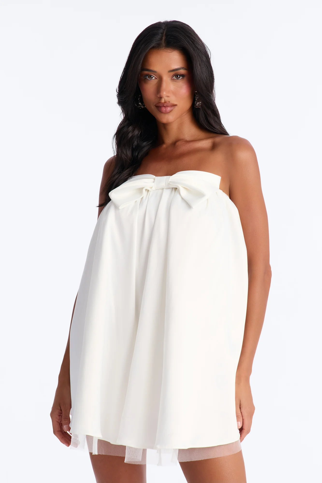 Charli Strapless Satin Mini Dress - White - Image 2