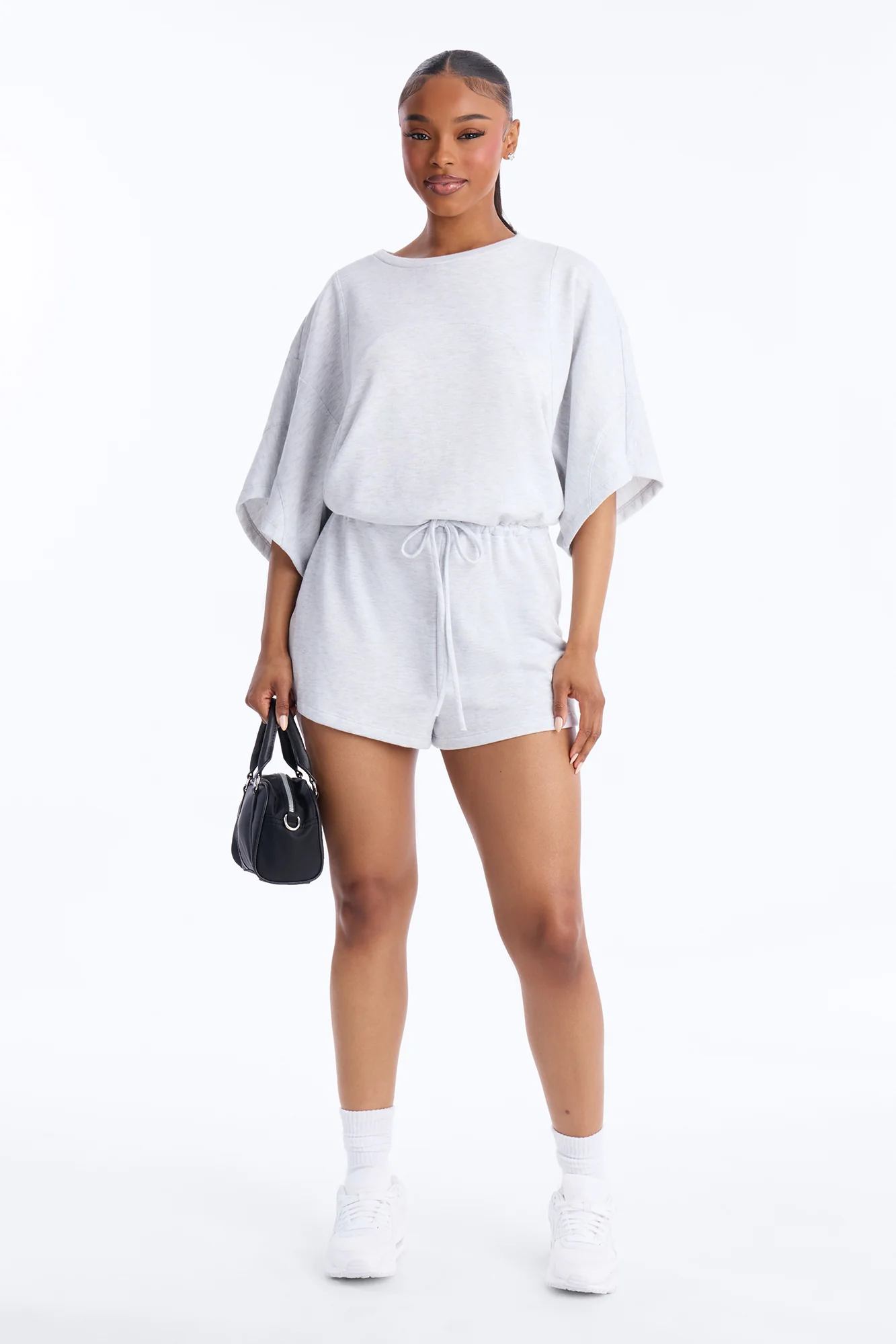Charlize French Terry Romper - Heather Grey