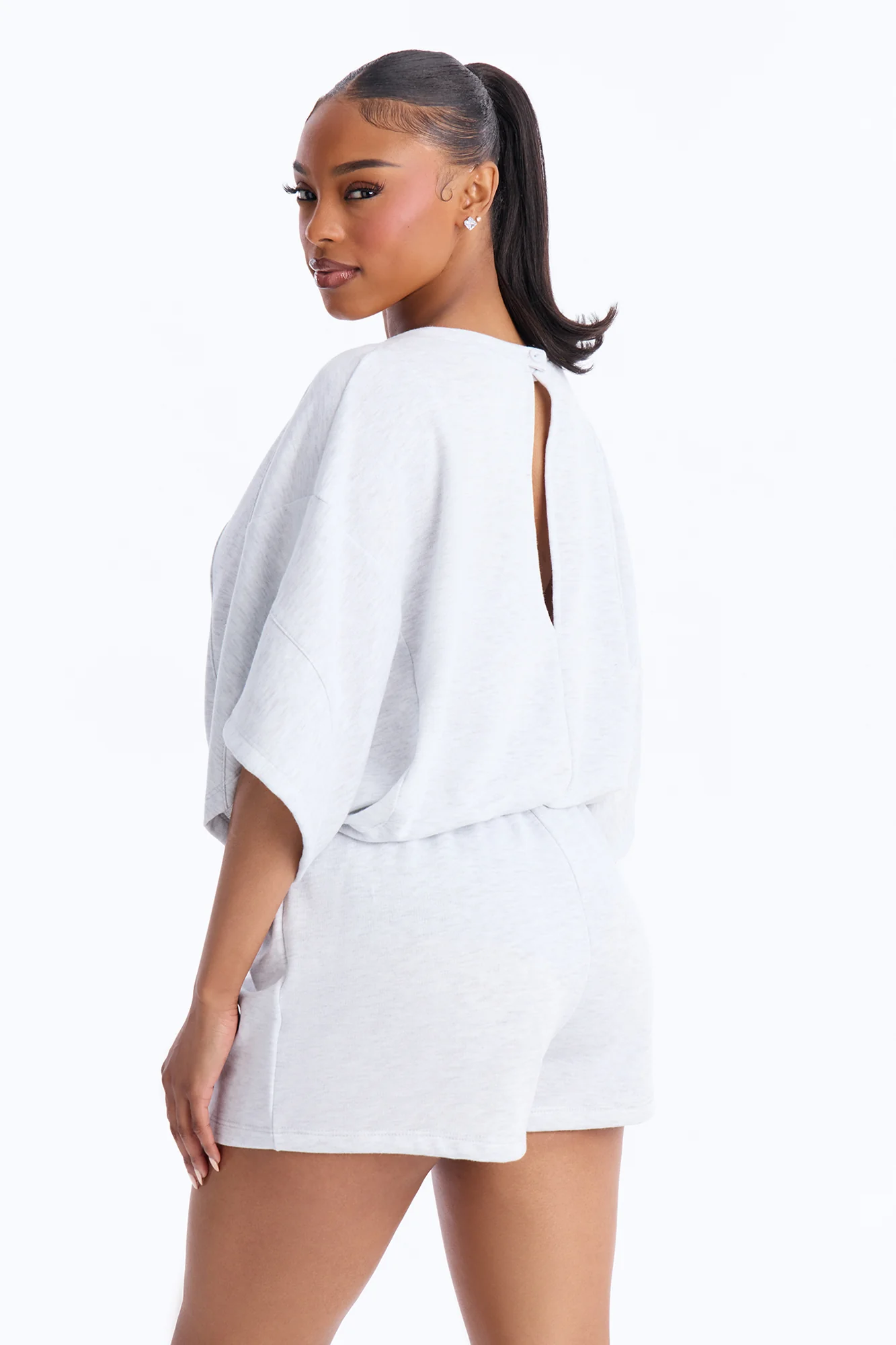 Charlize French Terry Romper - Heather Grey - Image 4