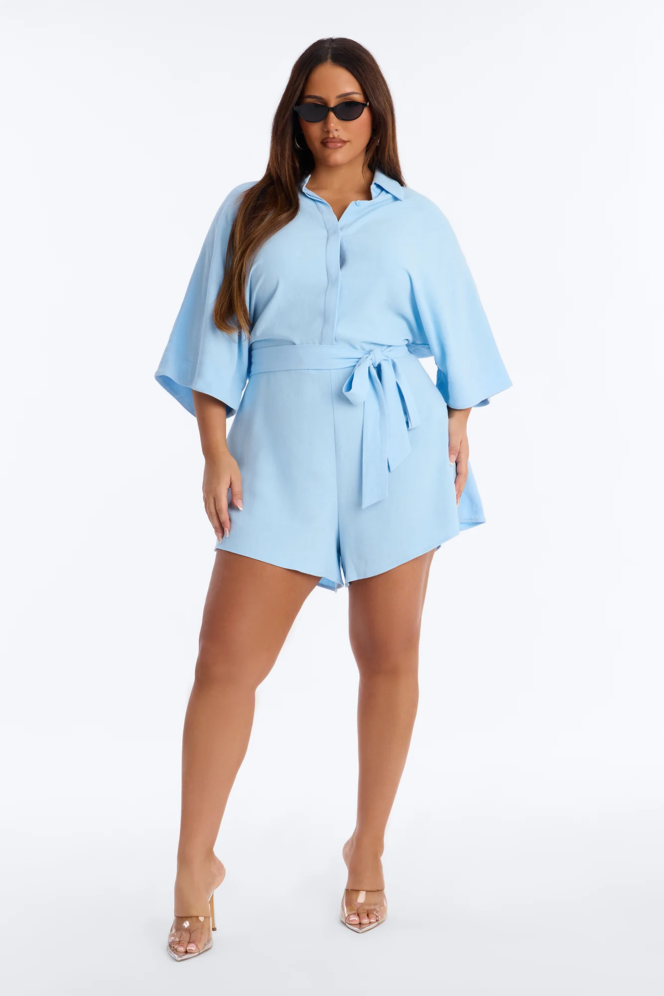 Charlotte Linen Romper - Light Blue - Image 4