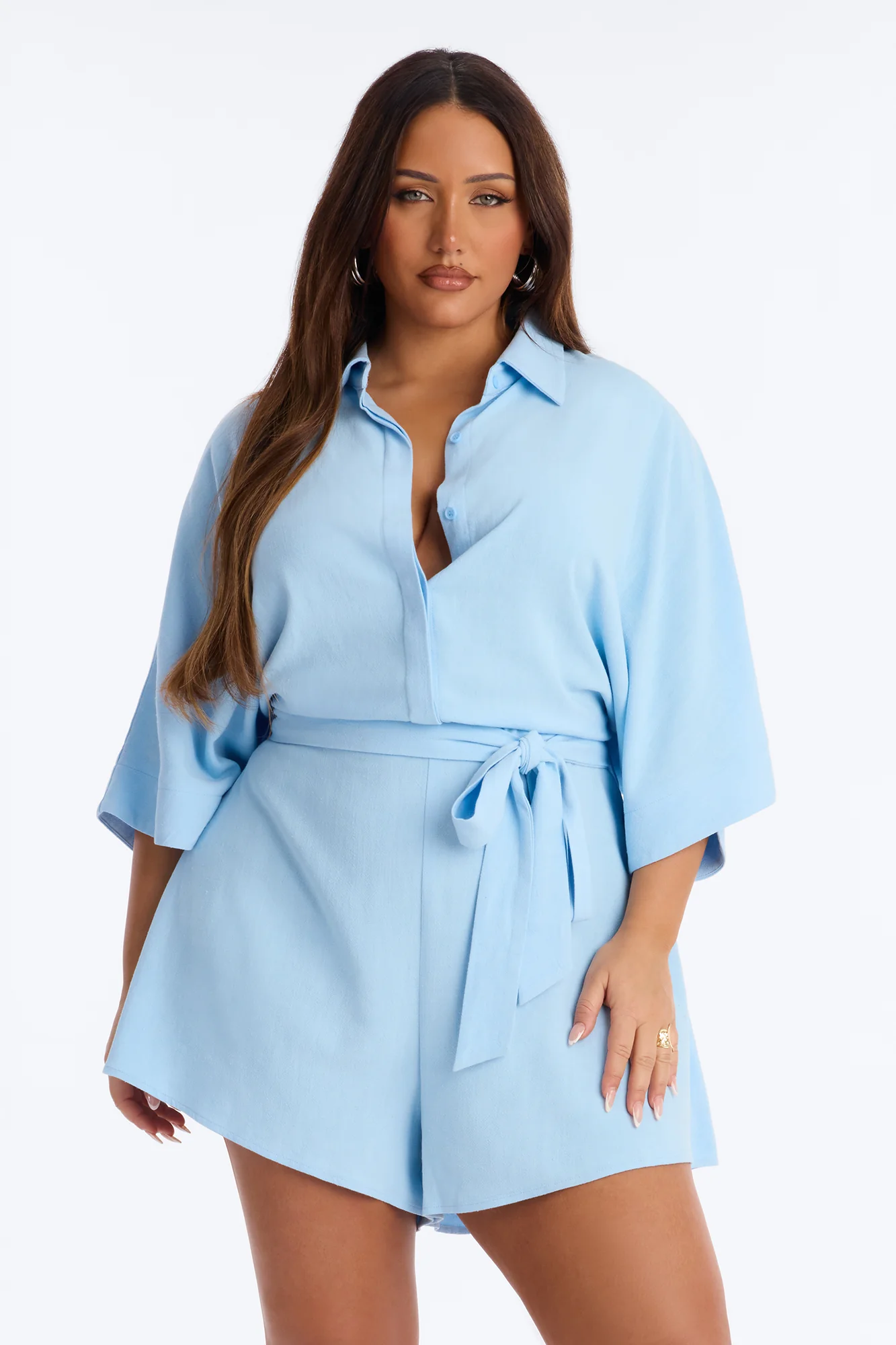 Charlotte Linen Romper - Light Blue - Image 5