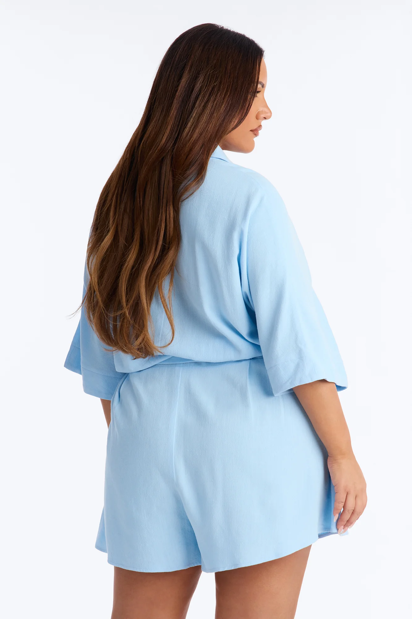 Charlotte Linen Romper - Light Blue - Image 7