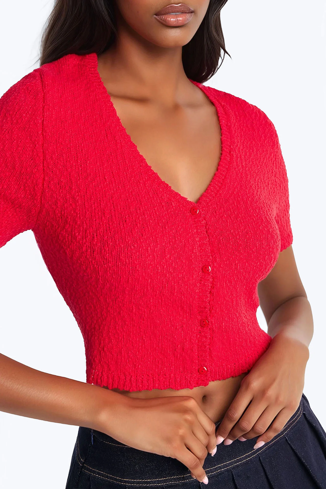 Chasing Sunshine V Neck Sweater Top - Red - Image 3