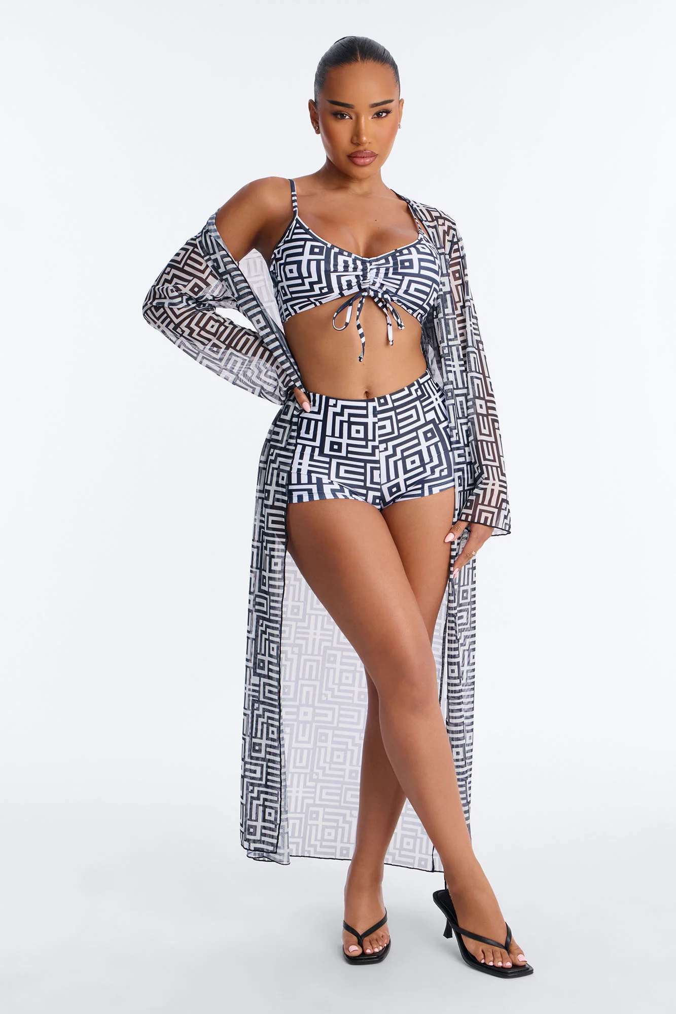 Checking You Out Bikini And Coverup Set - Black/White