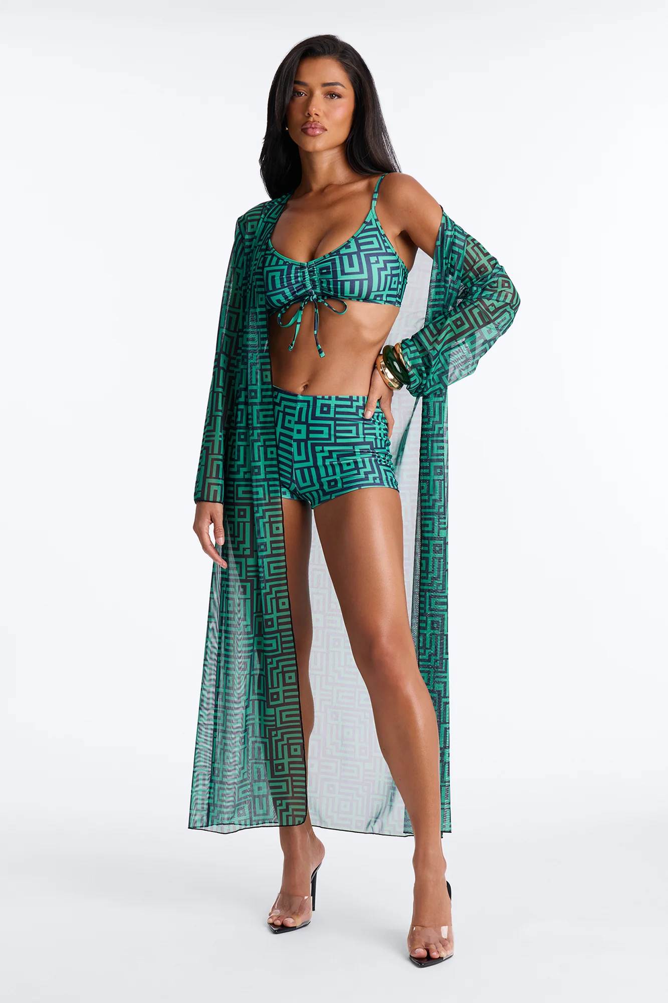 Checking You Out Bikini And Coverup Set - Green/combo