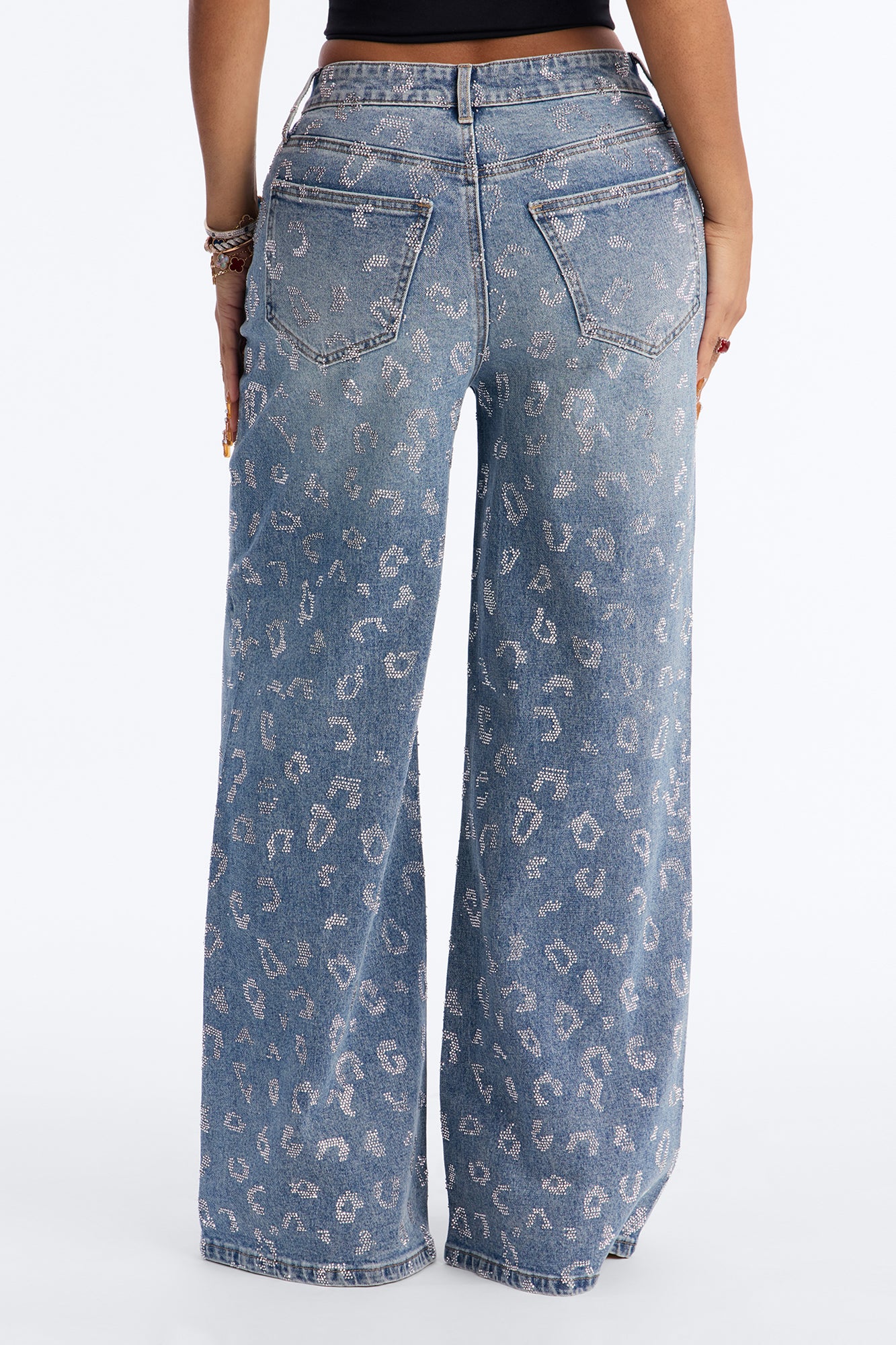 Cheetah Embellished Wide Leg Jeans - Medium Wash - Image 4