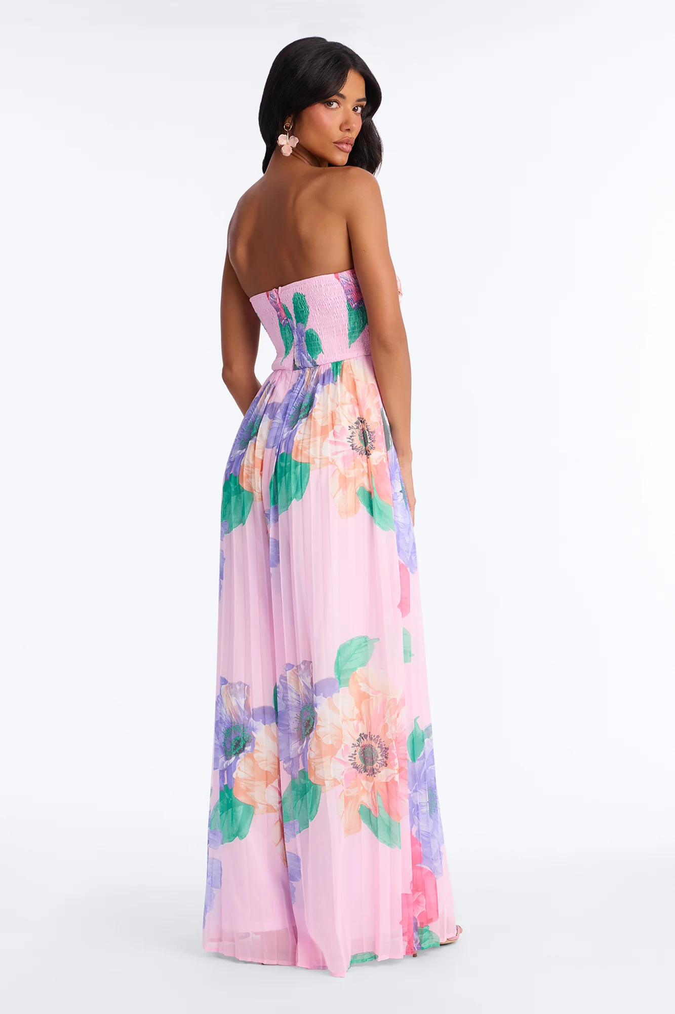 Chelley Chiffon Floral Wide Leg Jumpsuit - Pink - Image 4