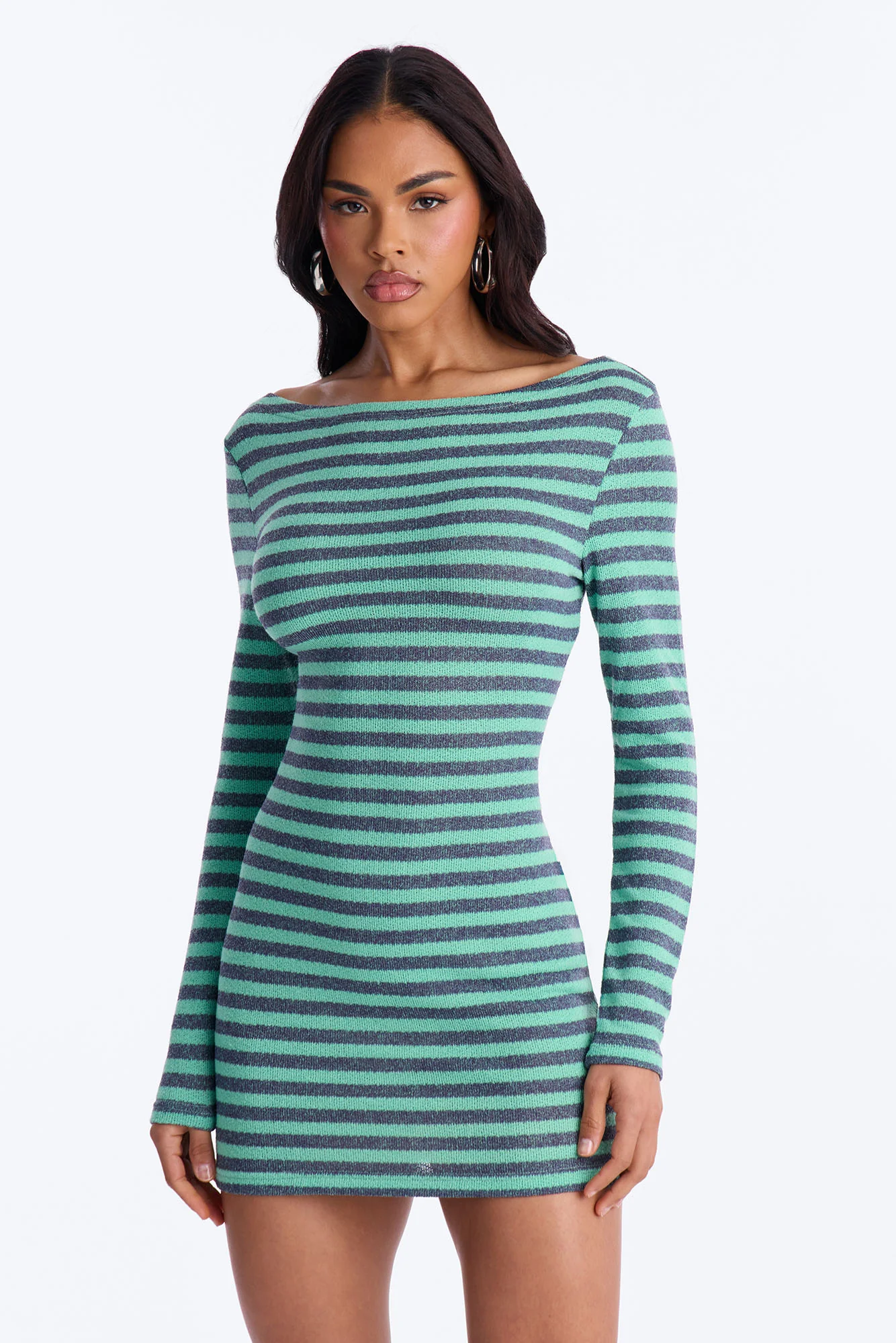 Chelly Striped Sweater Micro Mini Dress - Mint/combo