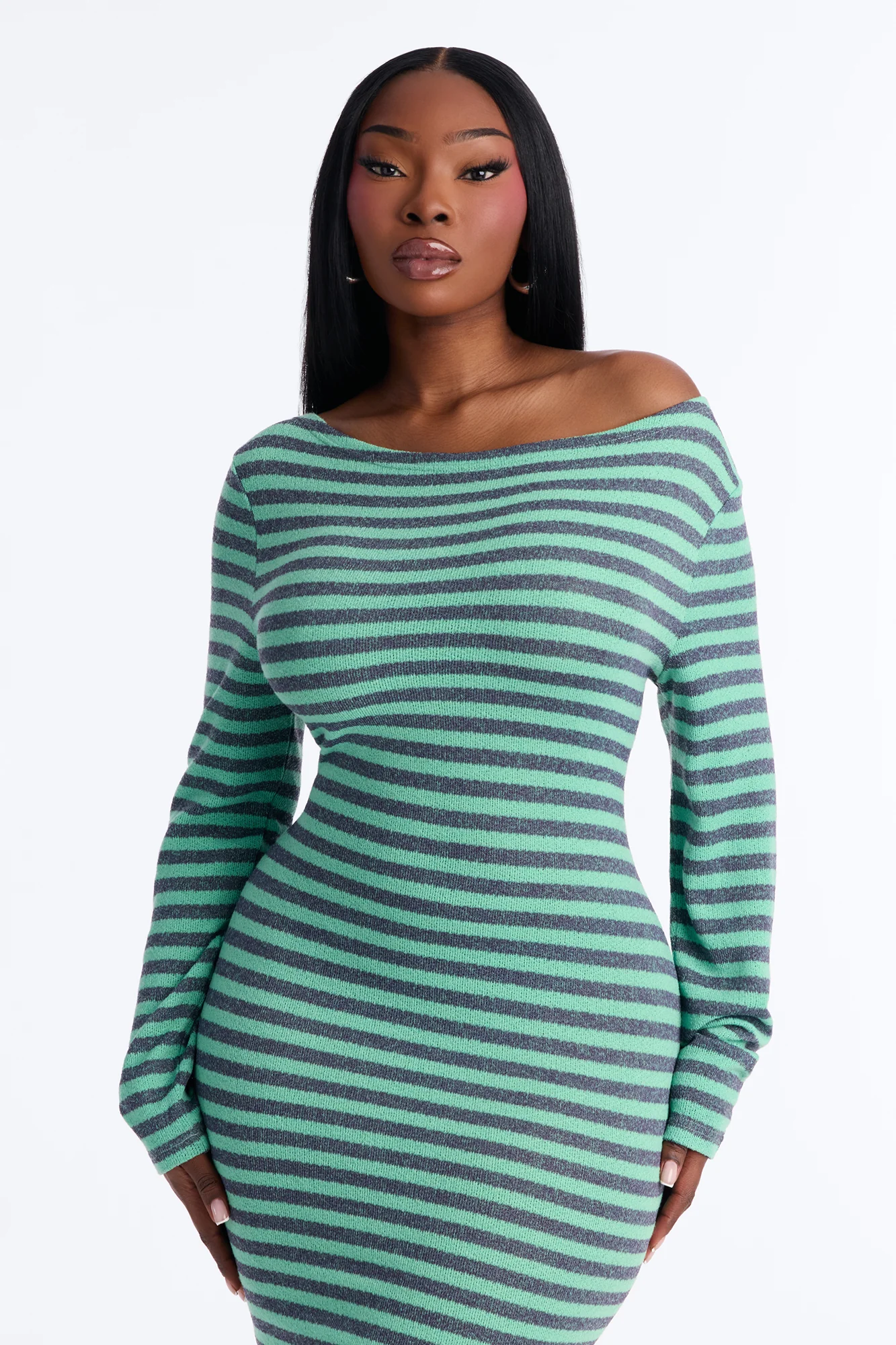 Chelly Striped Sweater Micro Mini Dress - Mint/combo - Image 6