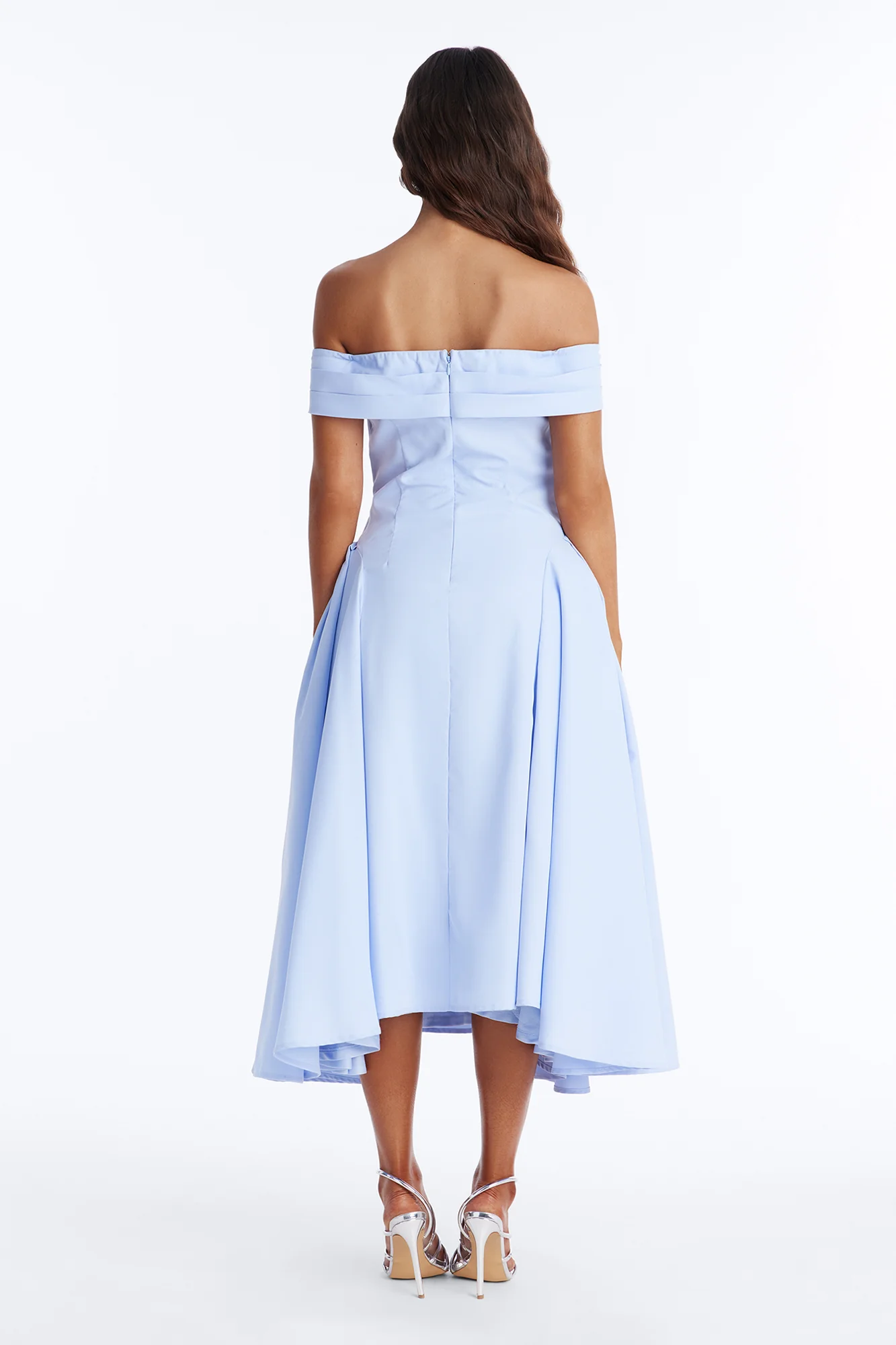 Chelsea Off Shoulder Pleated Midi Dress - Blue - Image 4