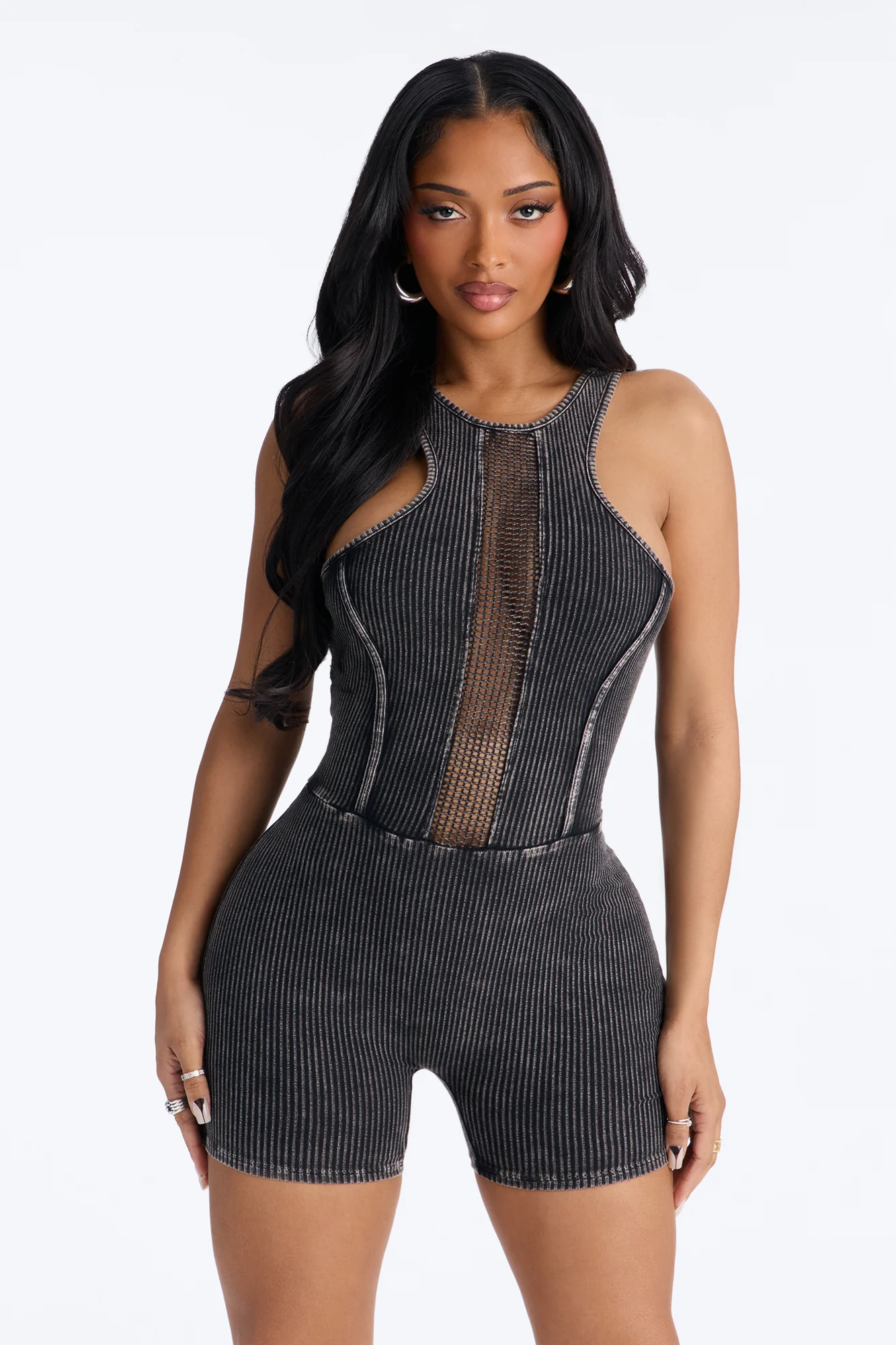 Chelsea Ribbed Sleeveless Romper - Black