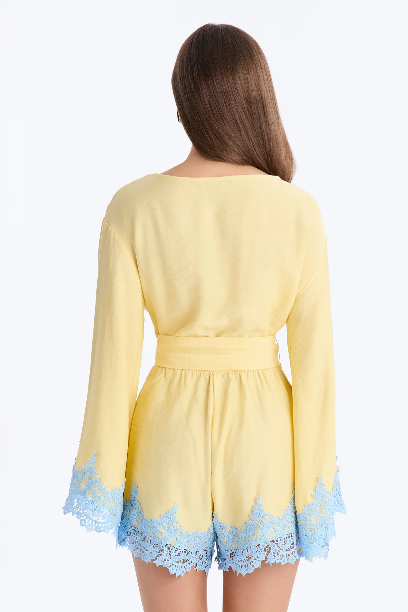 Cherie Lace Trim Tie Waist Romper - Butter Yellow - Image 4