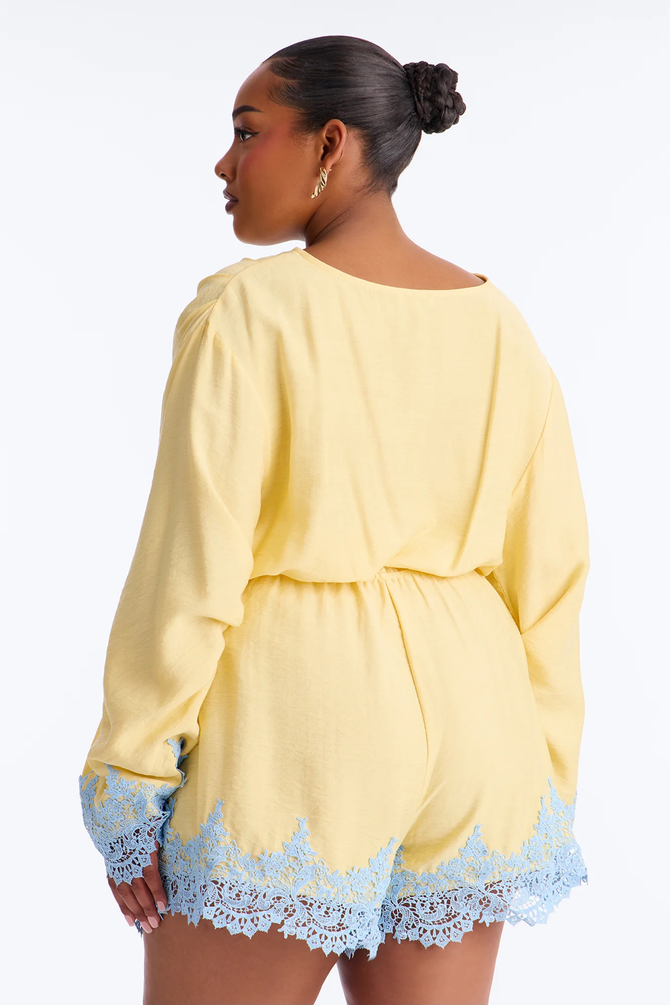 Cherie Lace Trim Tie Waist Romper - Butter Yellow - Image 8