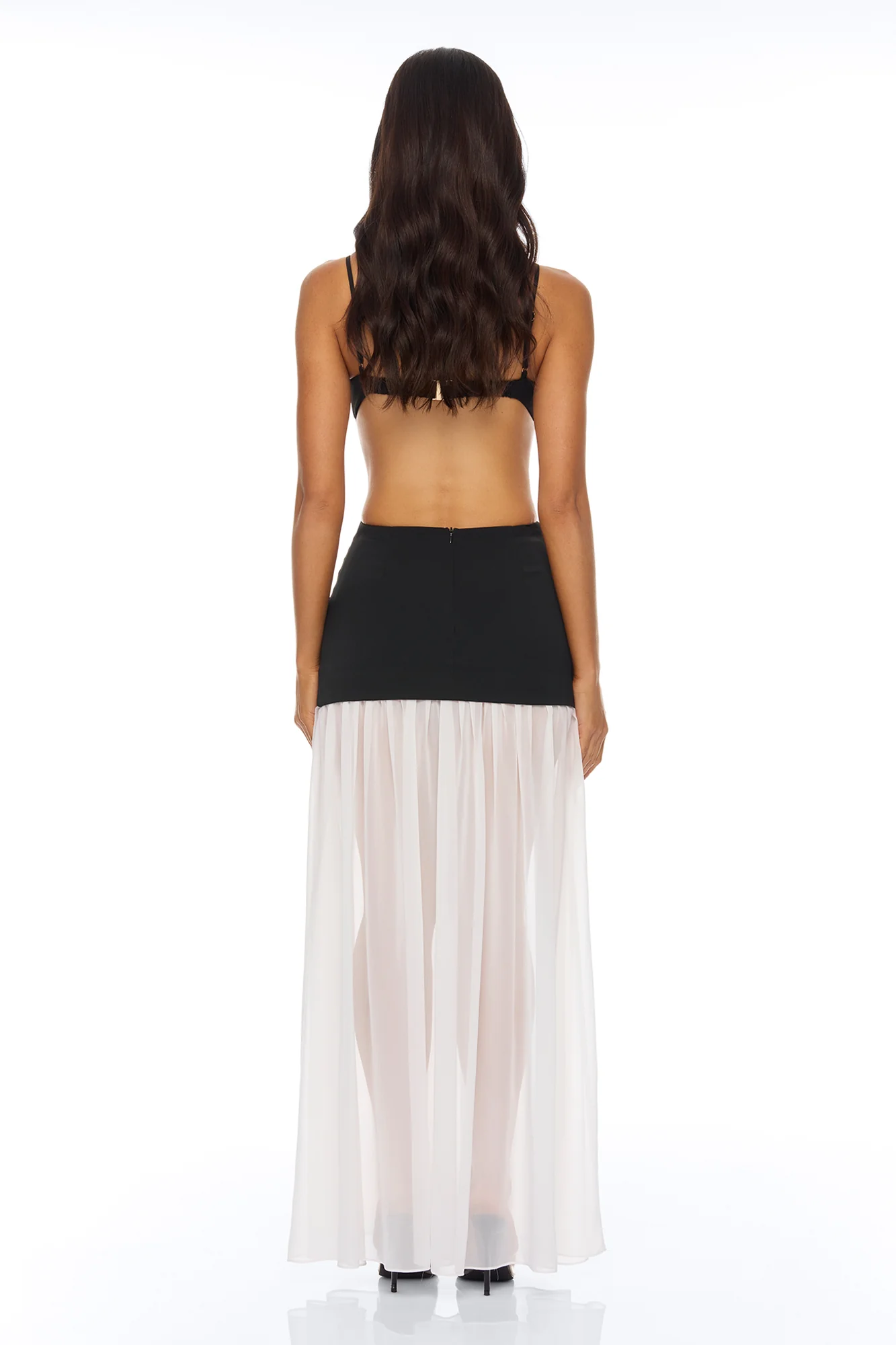 Cherry Blossom Backless Maxi Dress - Black/White - Image 4