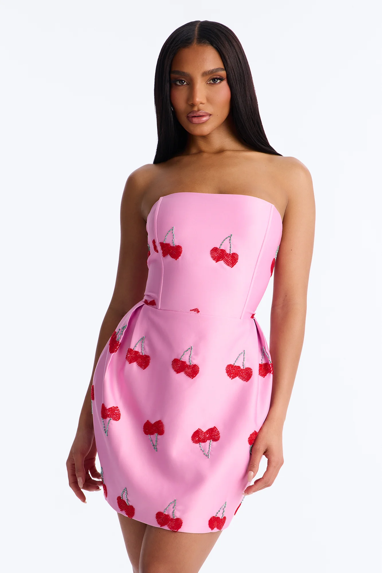 Cherry On Top Satin Mini Dress - Pink/combo
