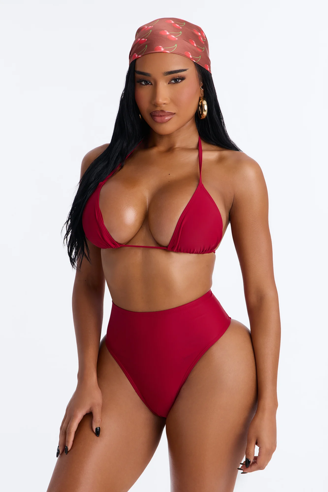 Cherry Season Satin Head Wrap - Burgundy - Image 2