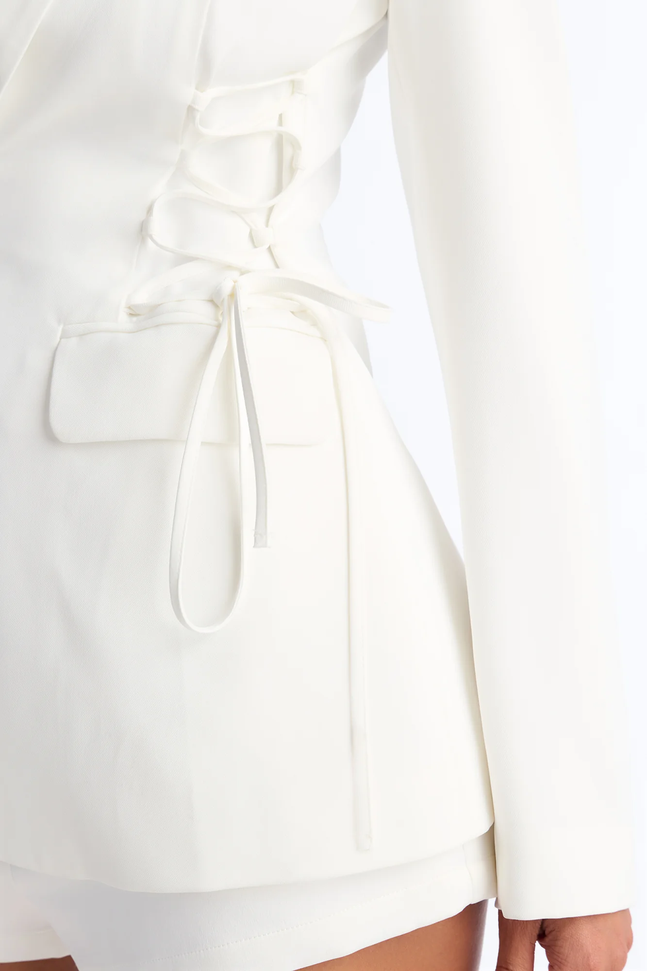Cheyenne Crepe Woven Lace Up Blazer - Ivory - Image 3