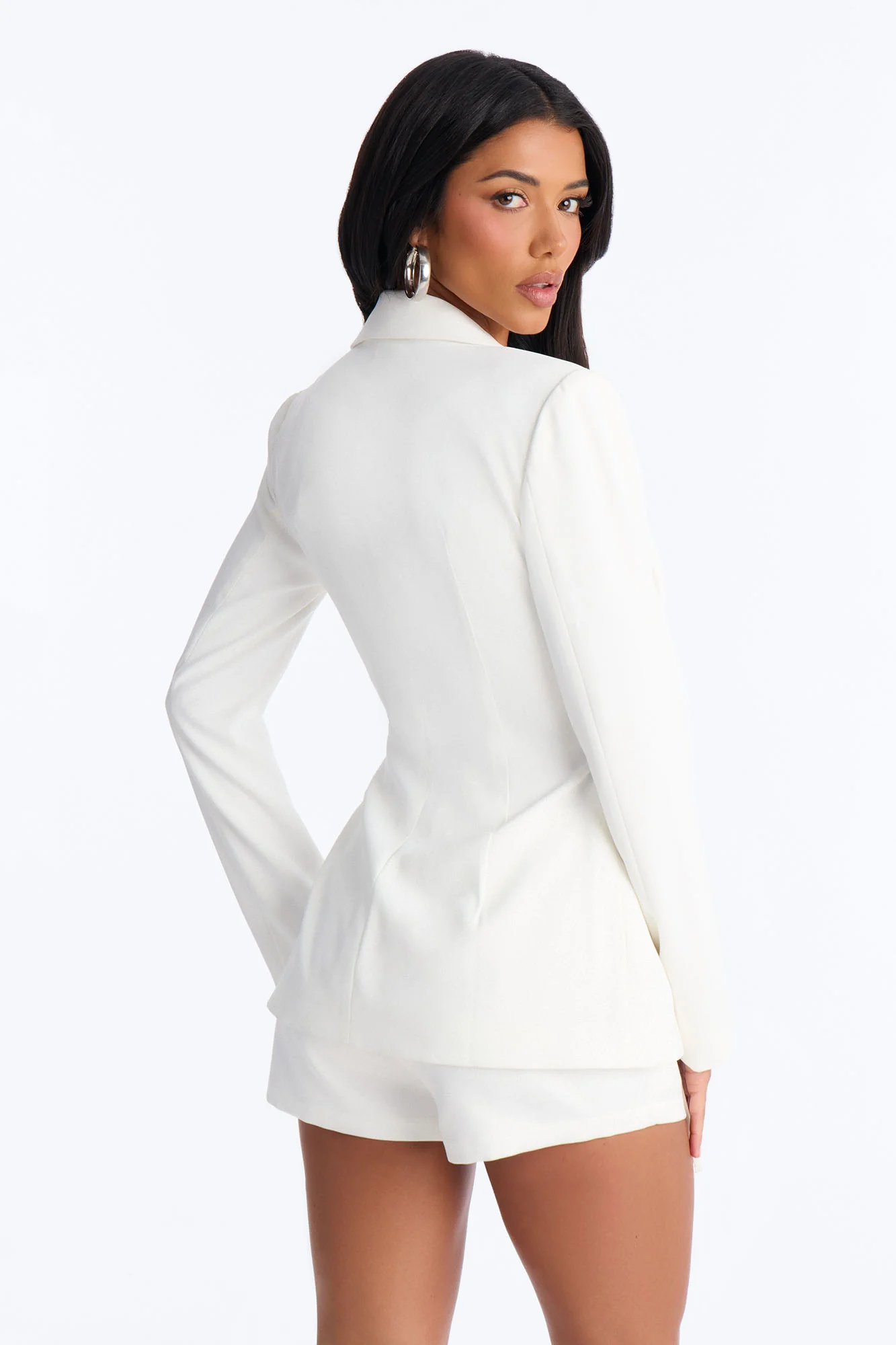 Cheyenne Crepe Woven Lace Up Blazer - Ivory - Image 4