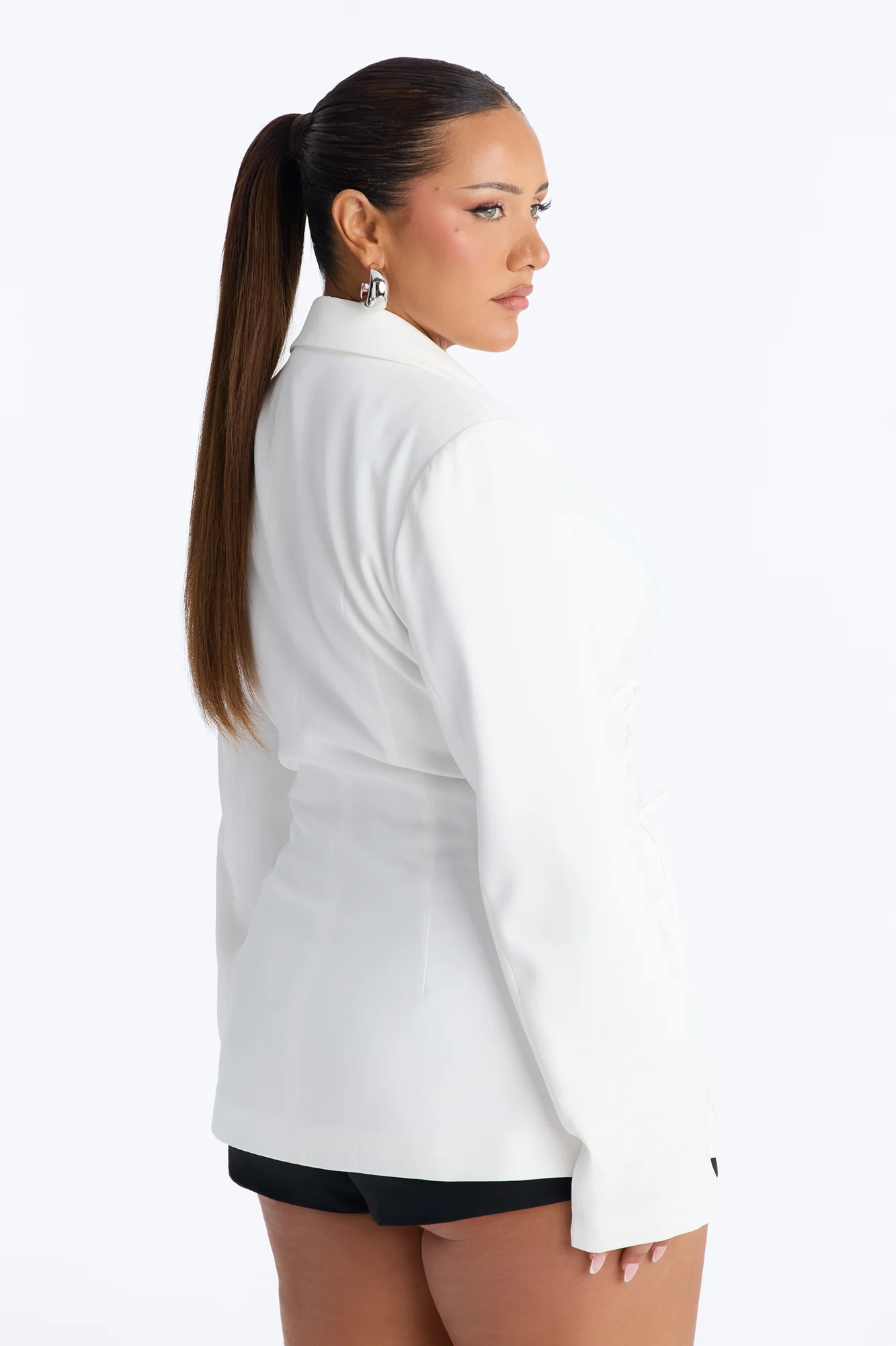 Cheyenne Crepe Woven Lace Up Blazer - Ivory - Image 9