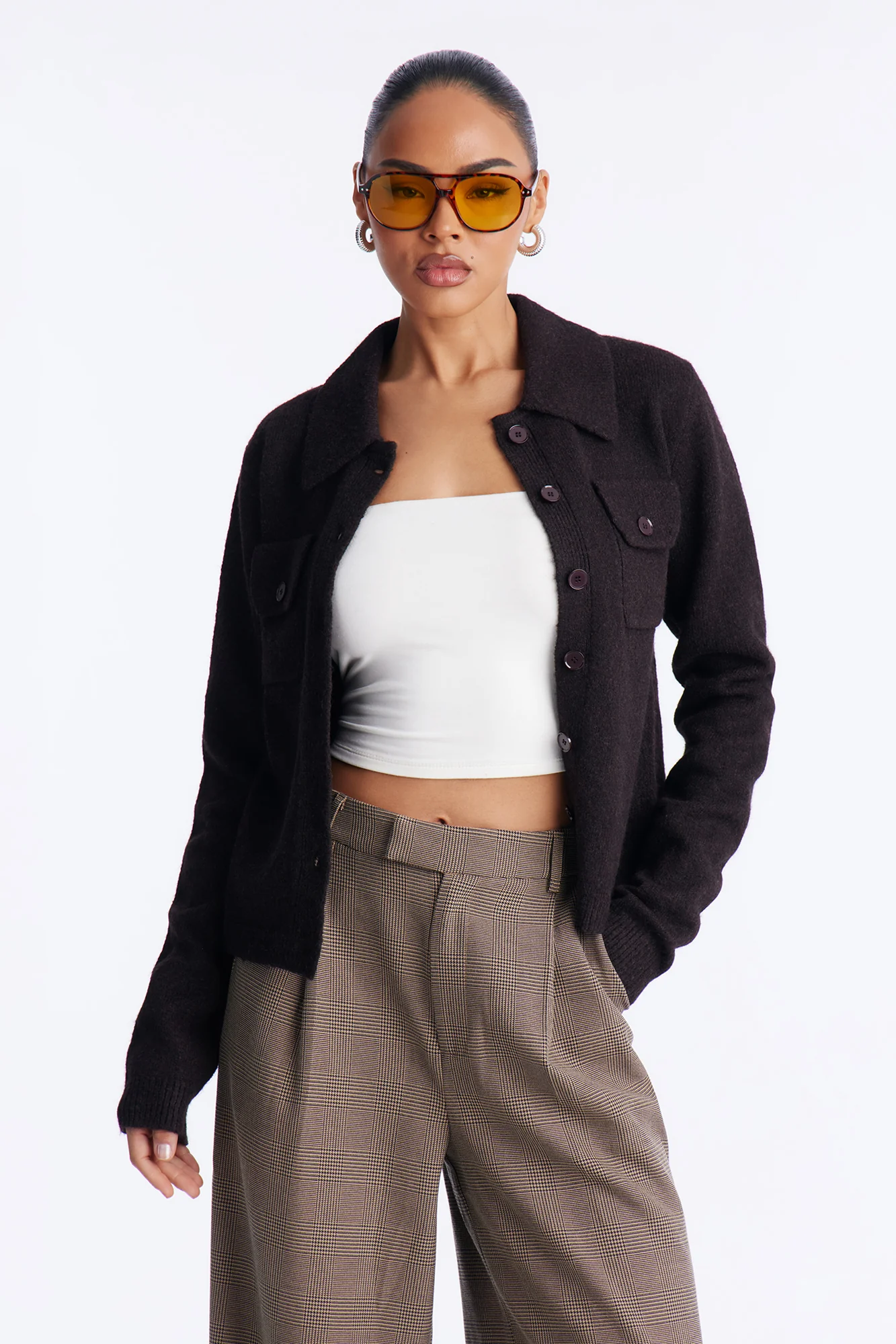 Chic And Confident Cardigan Sweater - Chocolate