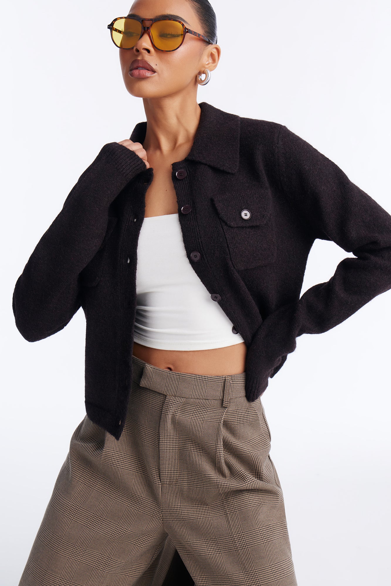 Chic And Confident Cardigan Sweater - Chocolate - Image 3