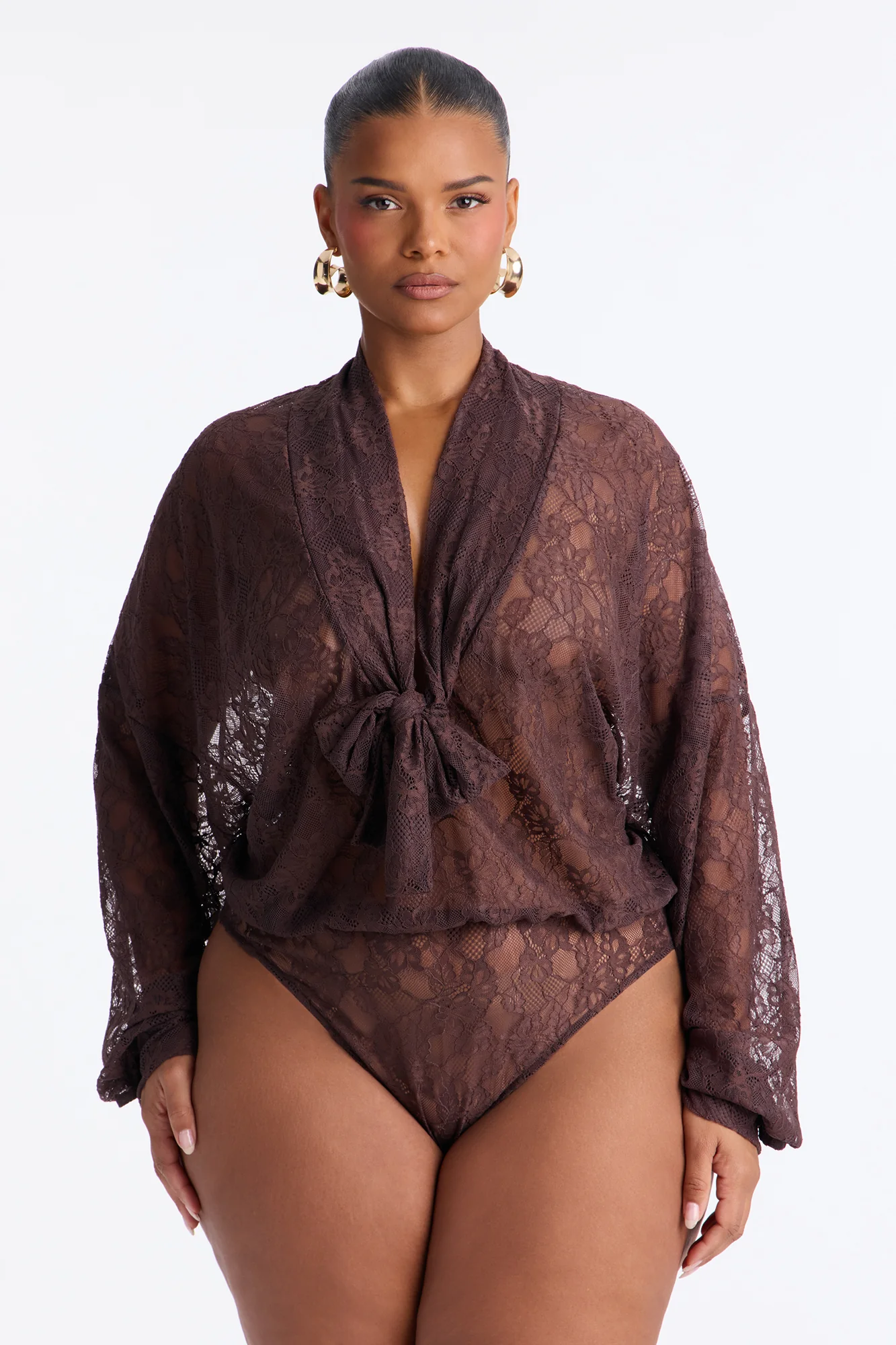 Chic And Out Long Sleeve Lace Bodysuit - Chocolate - Image 5
