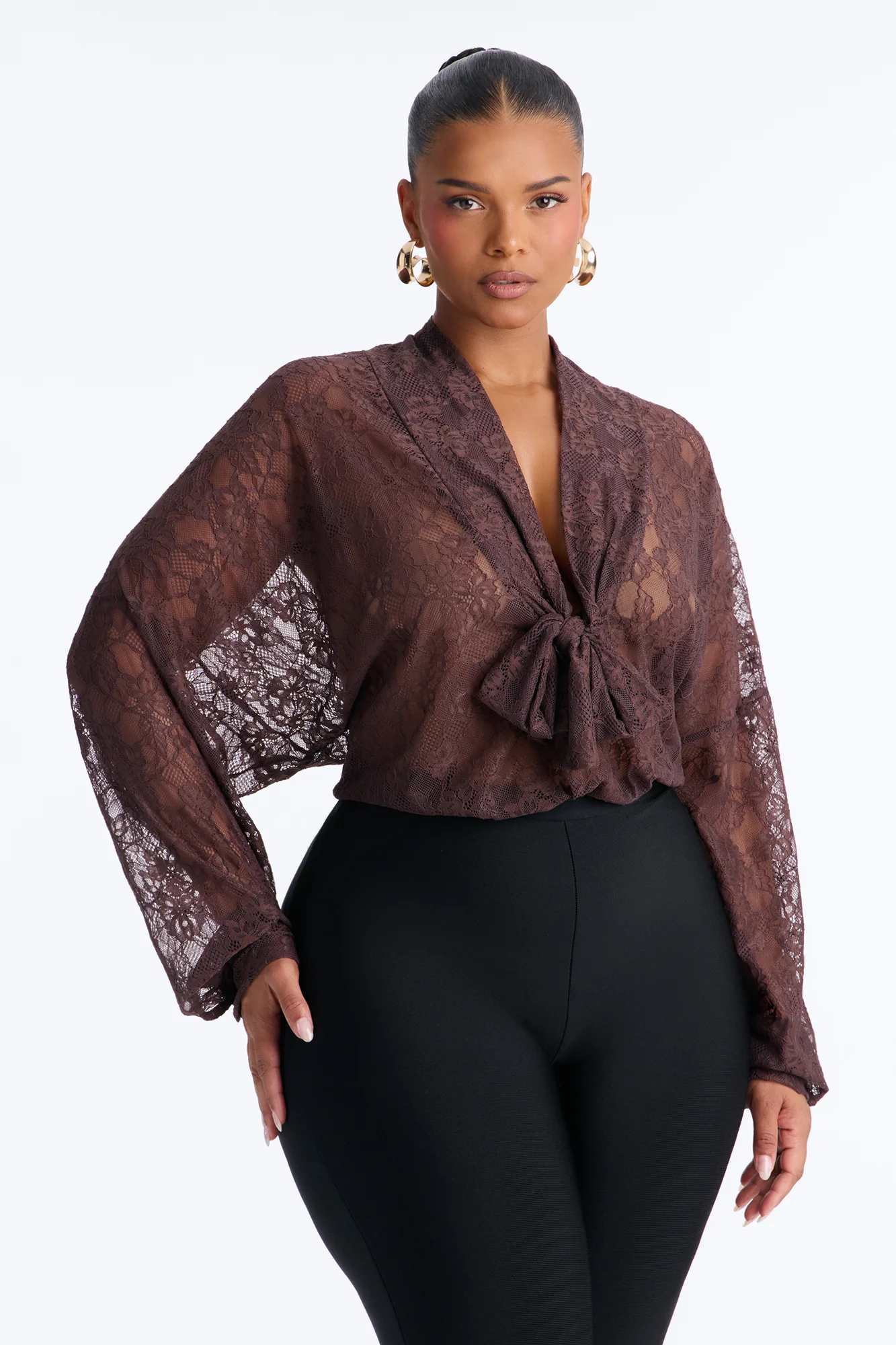 Chic And Out Long Sleeve Lace Bodysuit - Chocolate - Image 7