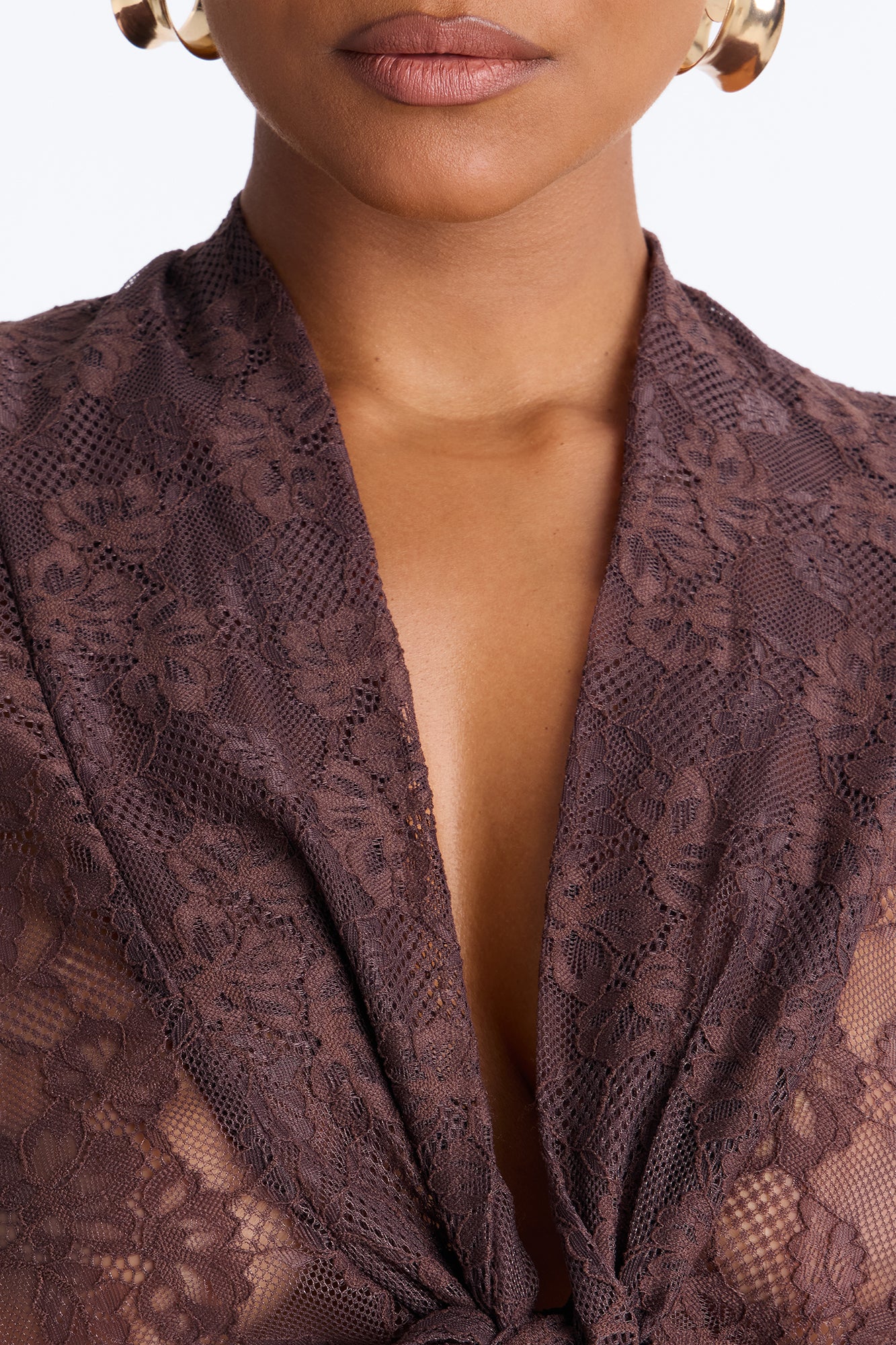 Chic And Out Long Sleeve Lace Bodysuit - Chocolate - Image 8
