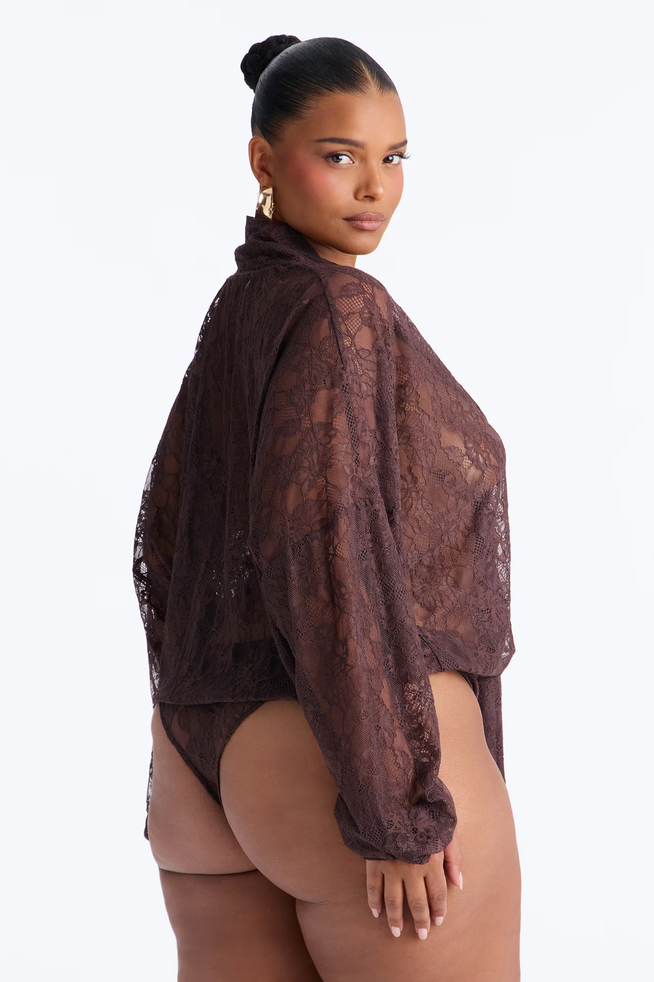 Chic And Out Long Sleeve Lace Bodysuit - Chocolate - Image 9