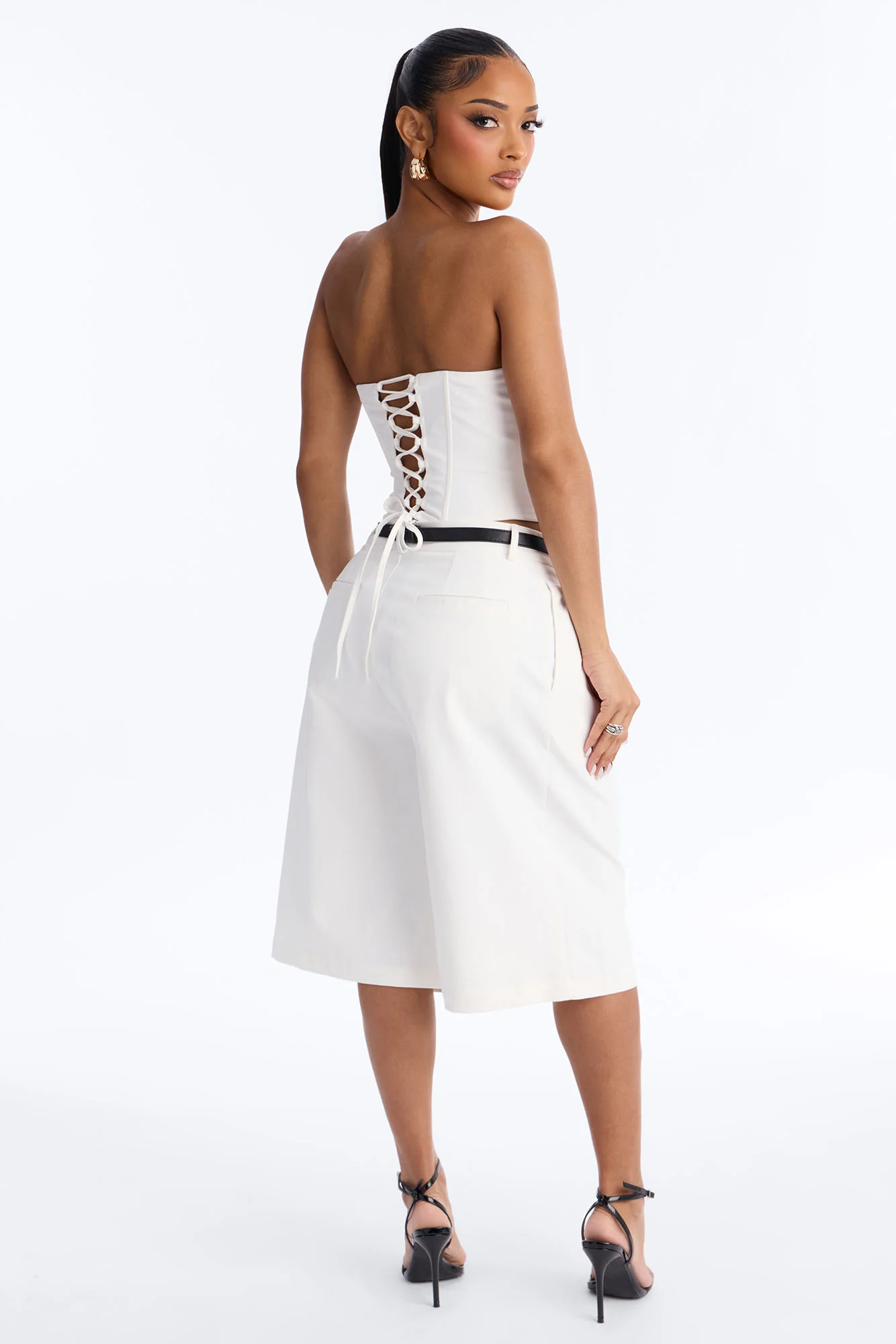 Chic Authority Belted Jort Set - White - Image 4
