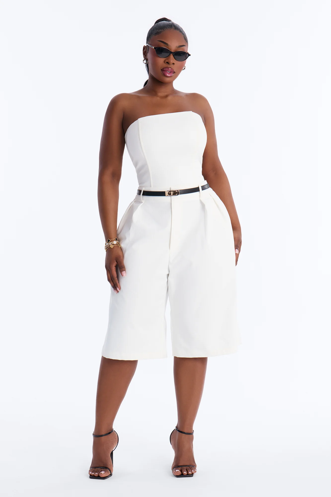Chic Authority Belted Jort Set - White - Image 5