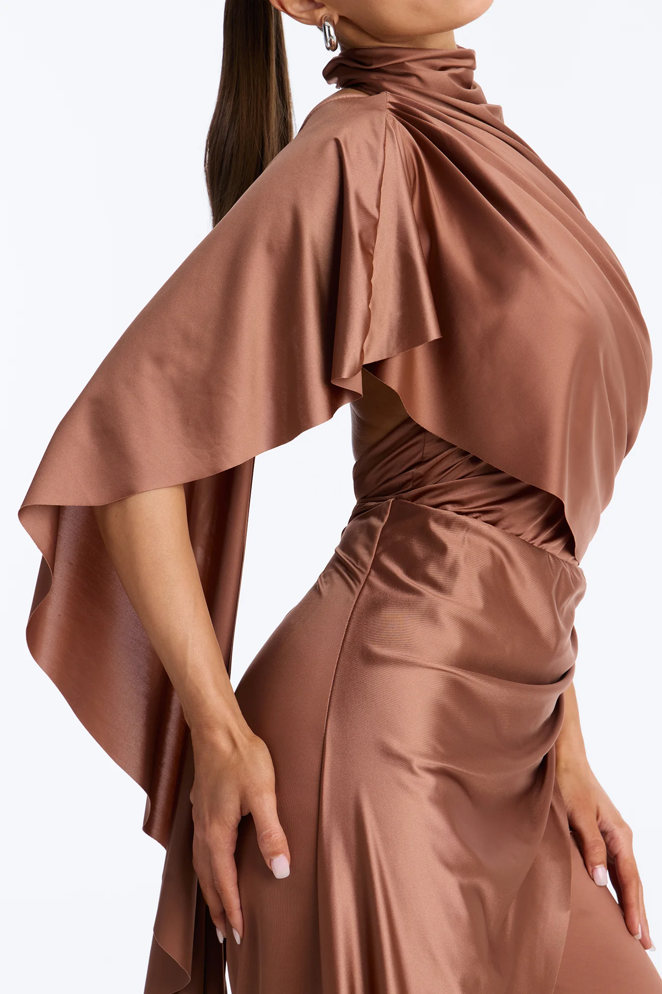 Chic Motives Draped Wide Leg Jumpsuit - Bronze - Image 3