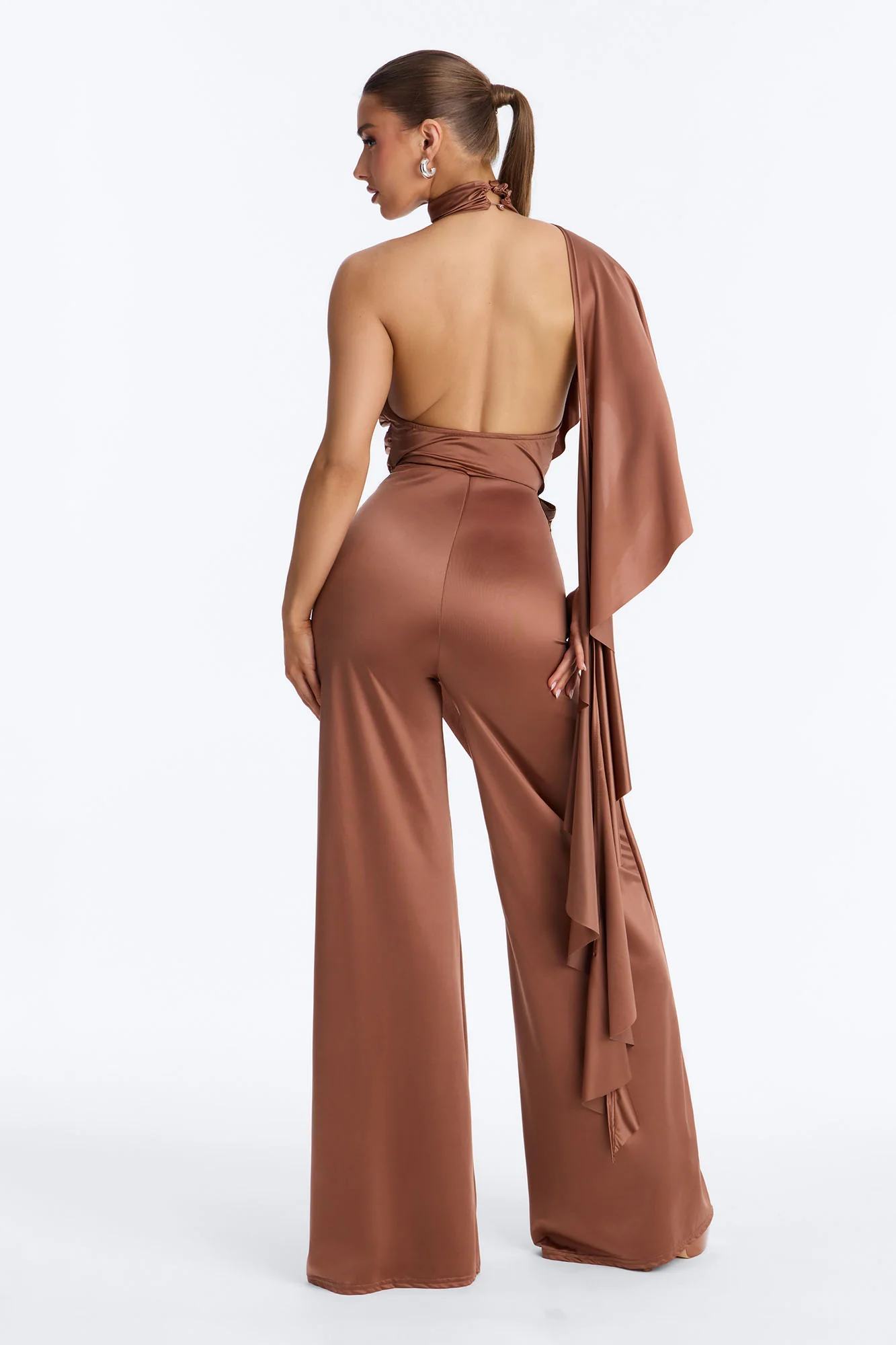 Chic Motives Draped Wide Leg Jumpsuit - Bronze - Image 4
