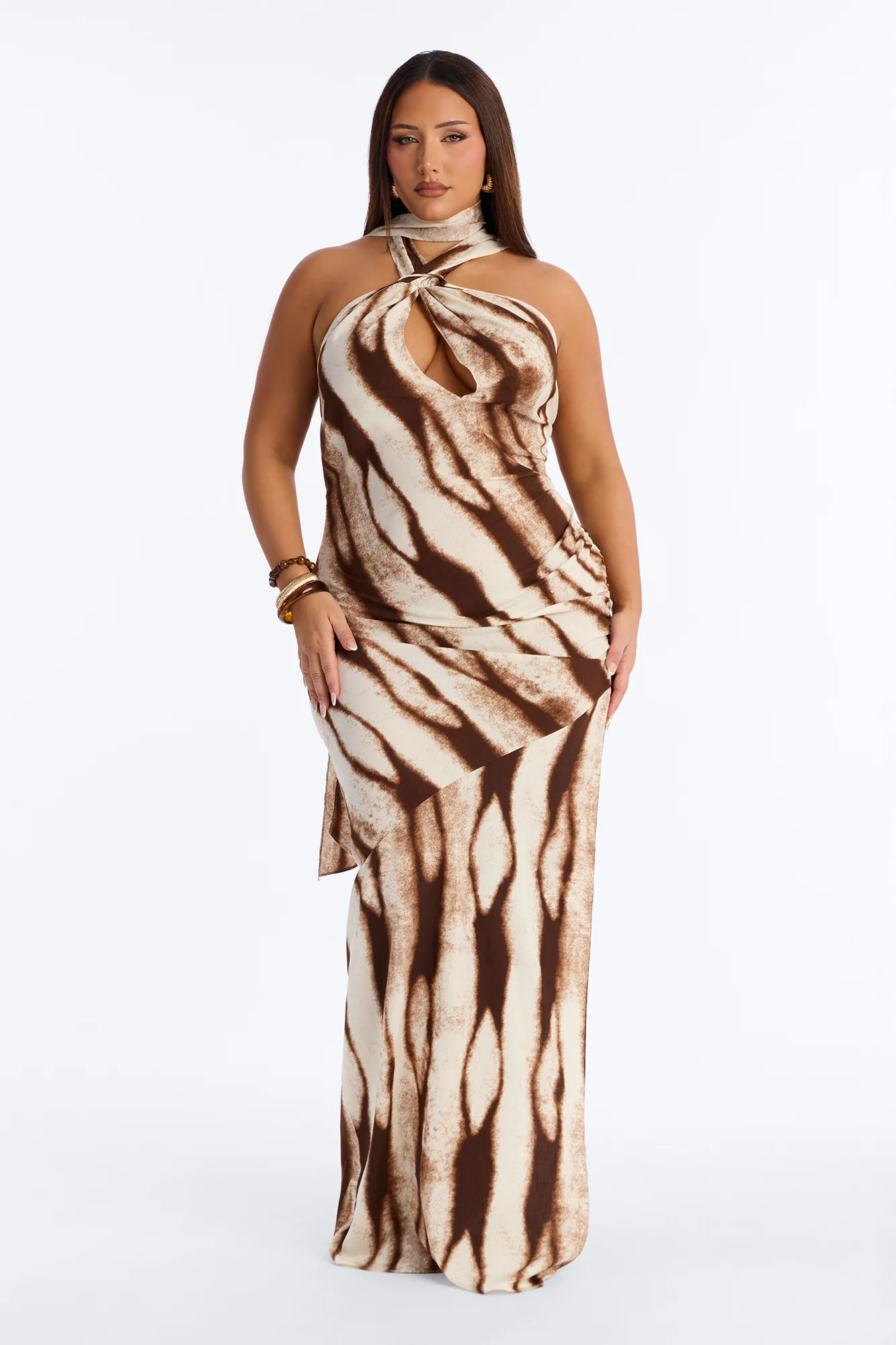 Chic Muse Scarf Maxi Dress - Brown/combo - Image 4