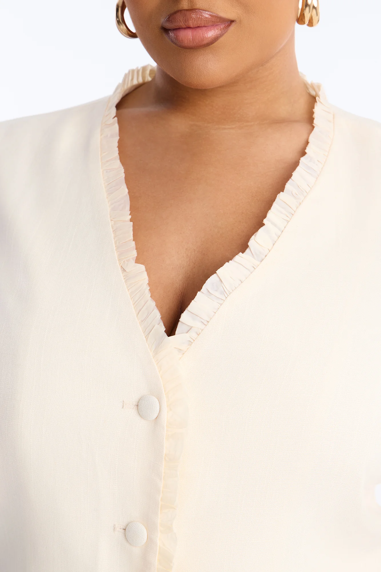 Chic With Love Ruffle Trim Linen Top - Beige - Image 7