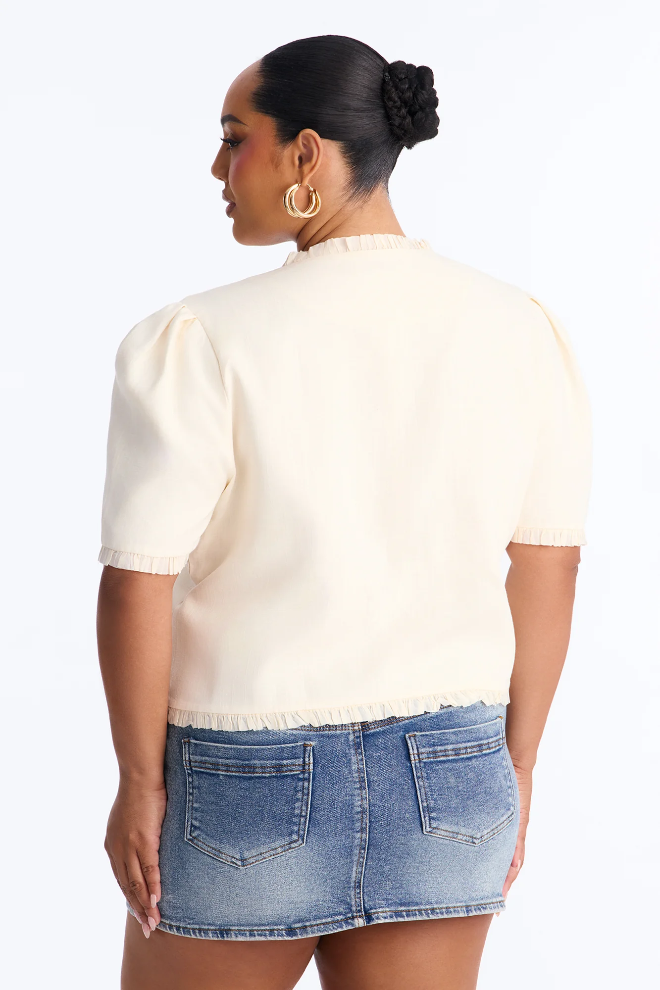 Chic With Love Ruffle Trim Linen Top - Beige - Image 8