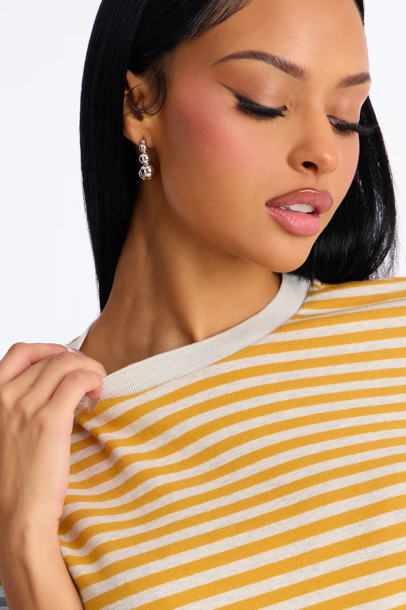 Chill Day Striped Crew Neck Short Sleeve T-shirt - Mustard/combo - Image 3