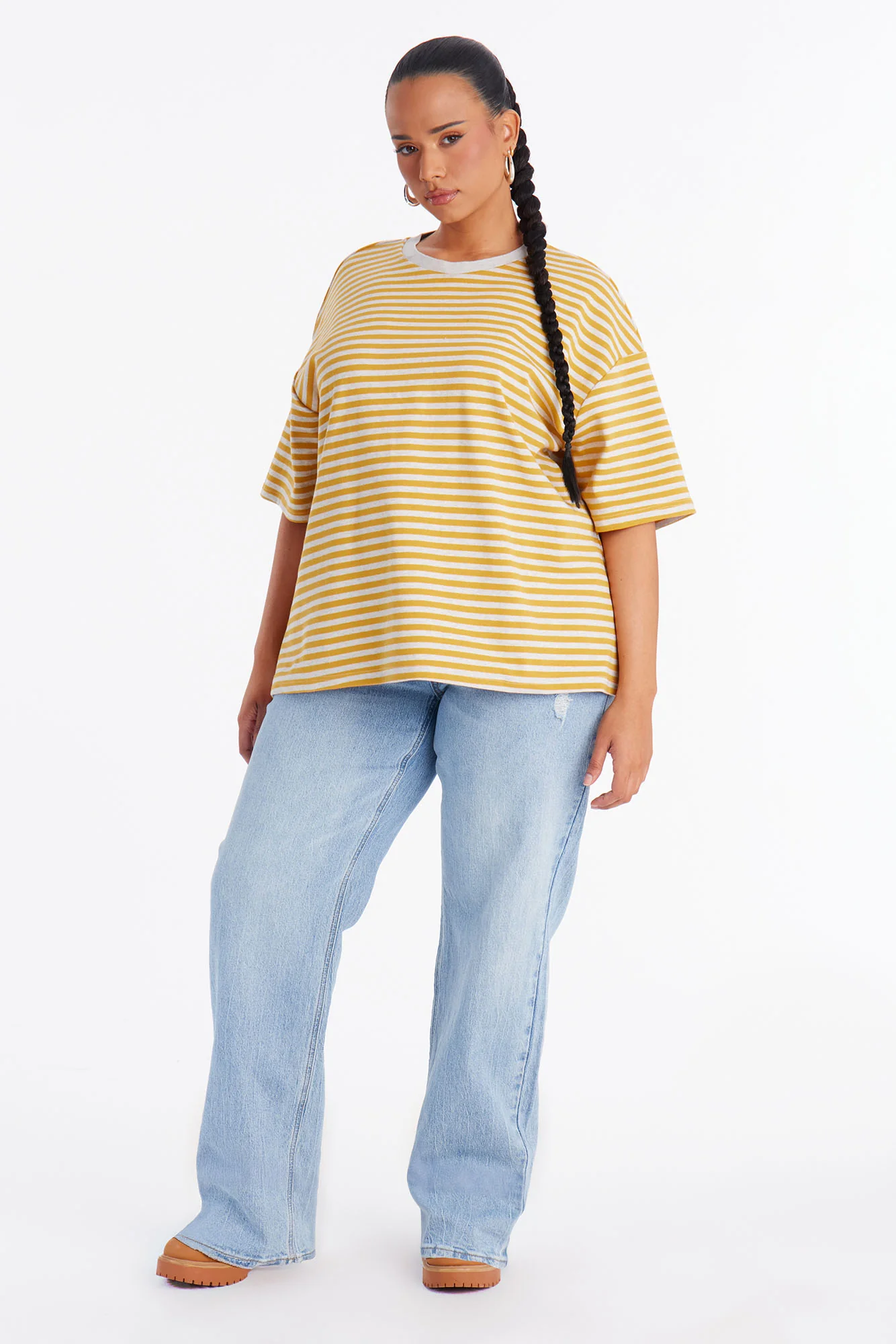 Chill Day Striped Crew Neck Short Sleeve T-shirt - Mustard/combo - Image 6