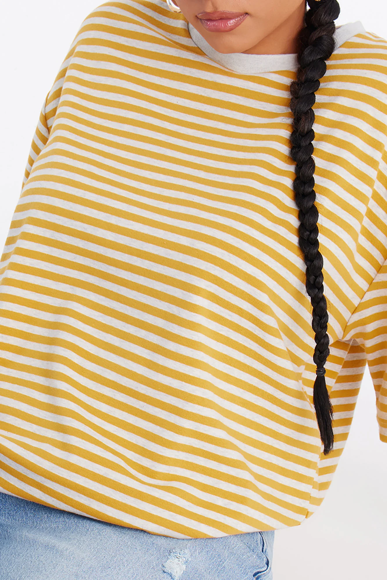 Chill Day Striped Crew Neck Short Sleeve T-shirt - Mustard/combo - Image 7